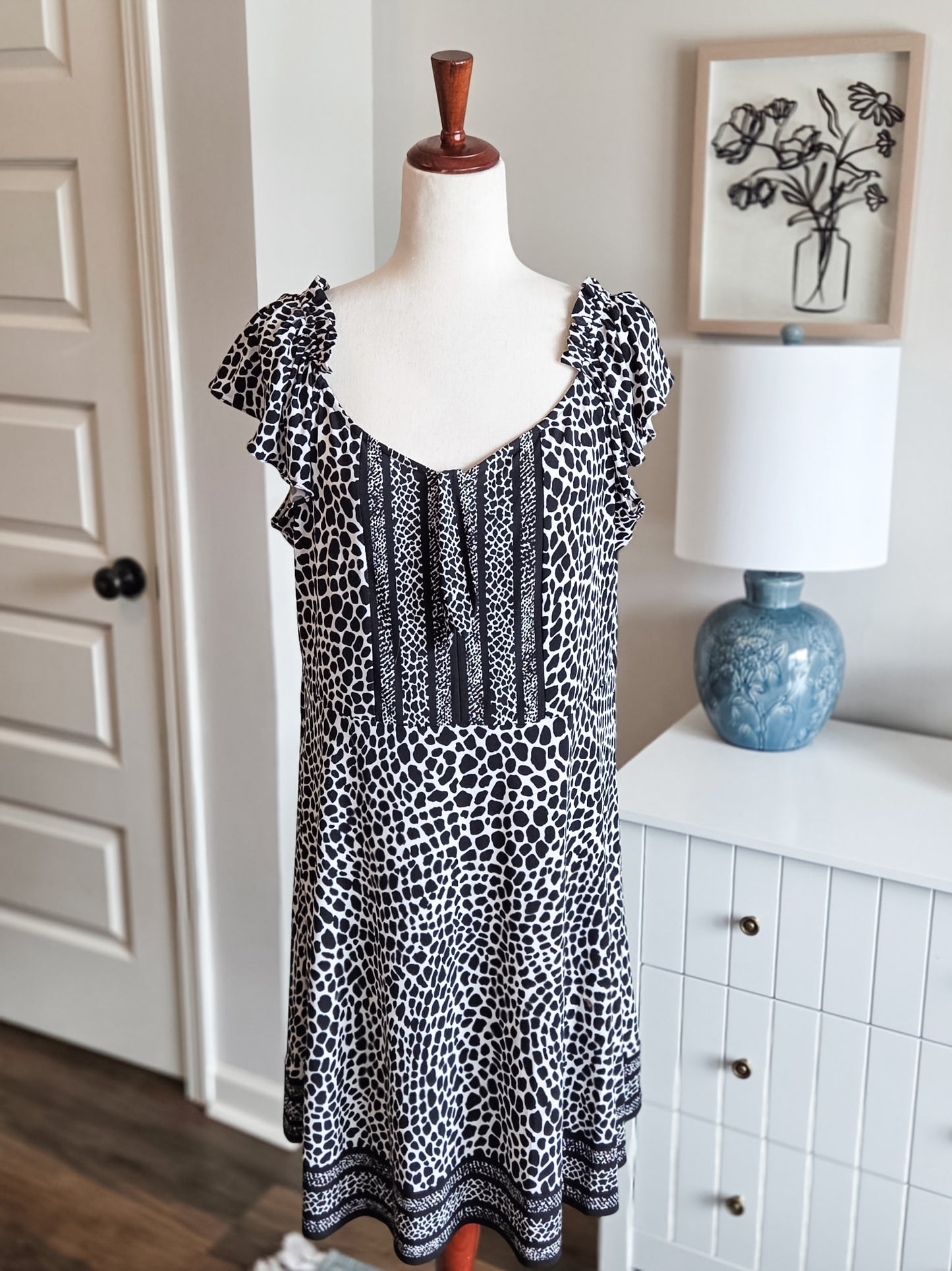 Black White Print Dress XL