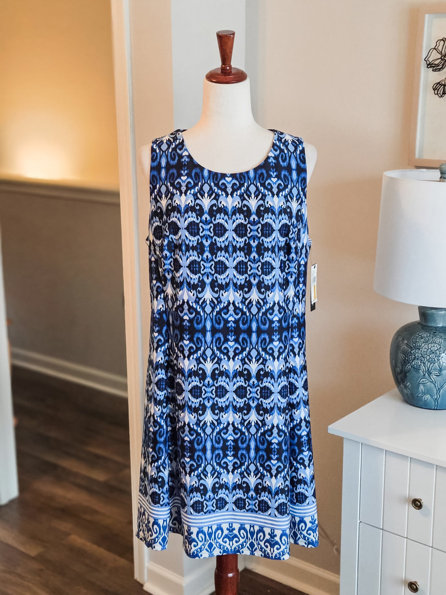 NWT Blue Black White Print Dress XL