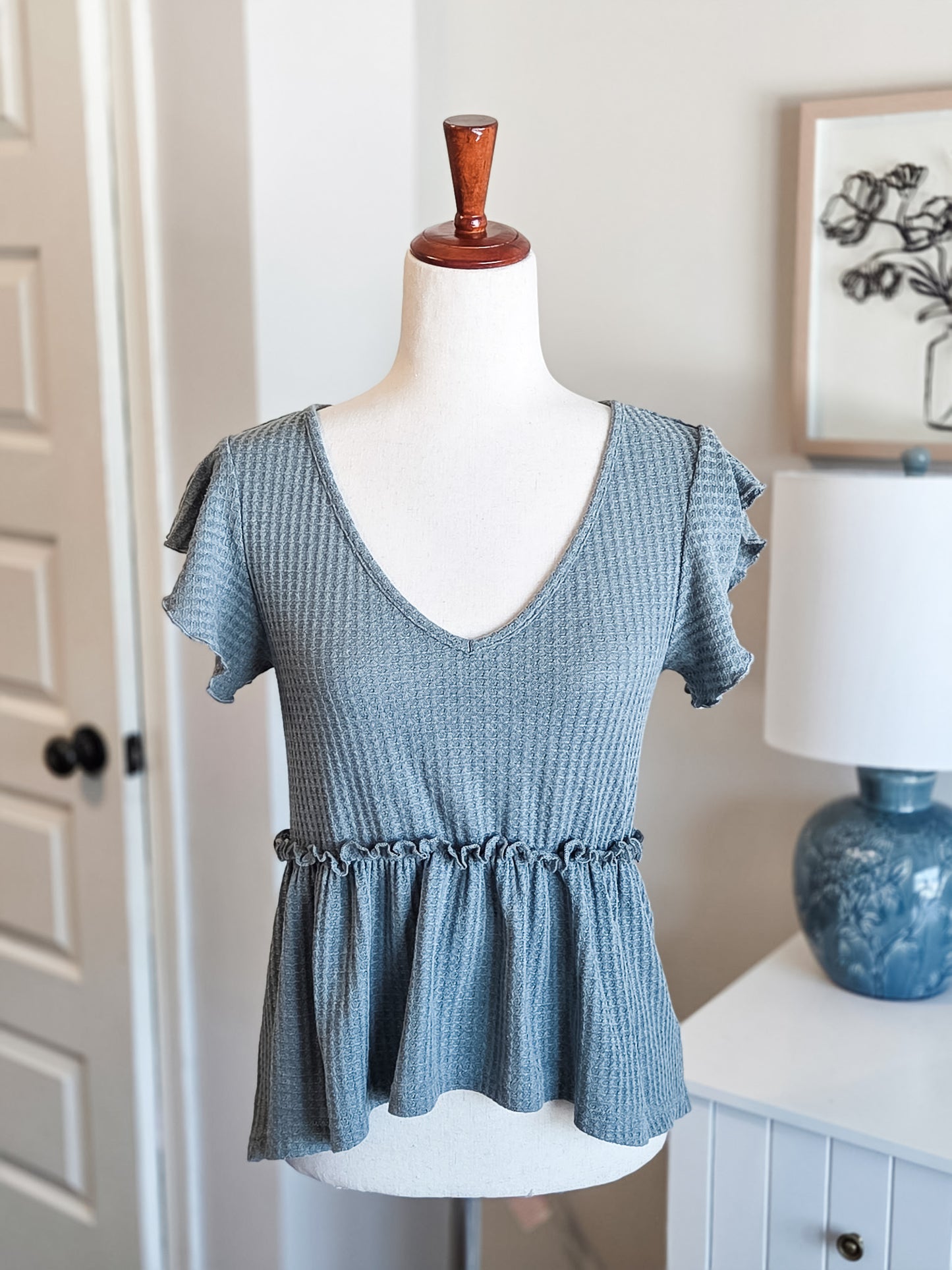 Dusty Green Waffle Knit Top S