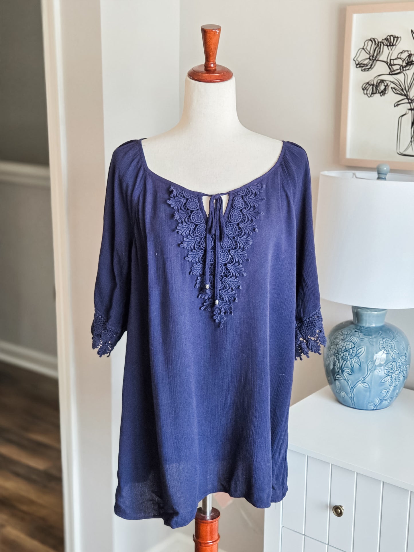 Navy Top with Pretty Trim L