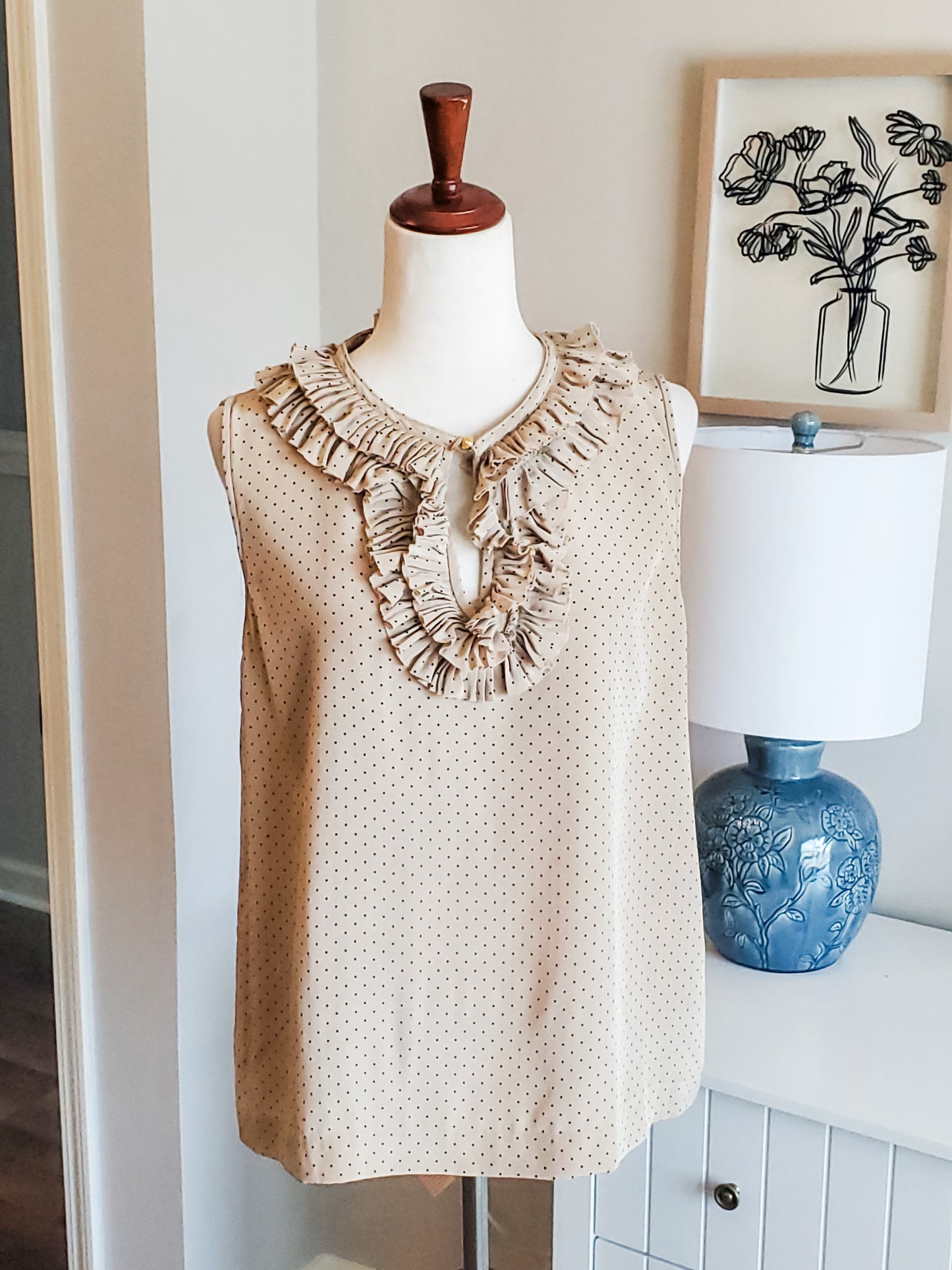 Tan Polka Dot Silk Tank S/M