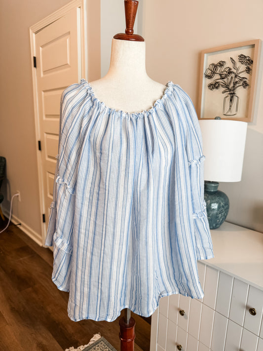 Blue White Striped Top 2X