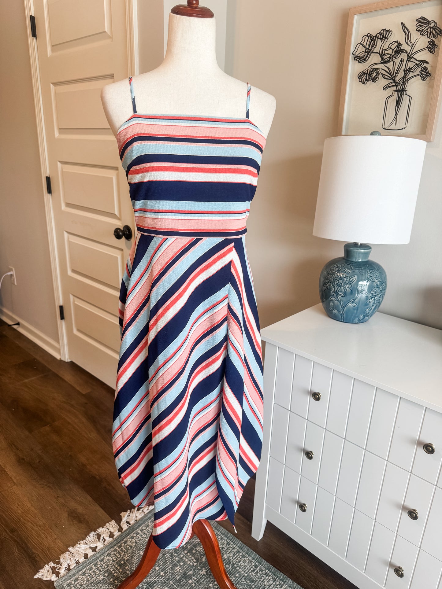 Blue Pink Striped Dress S/M