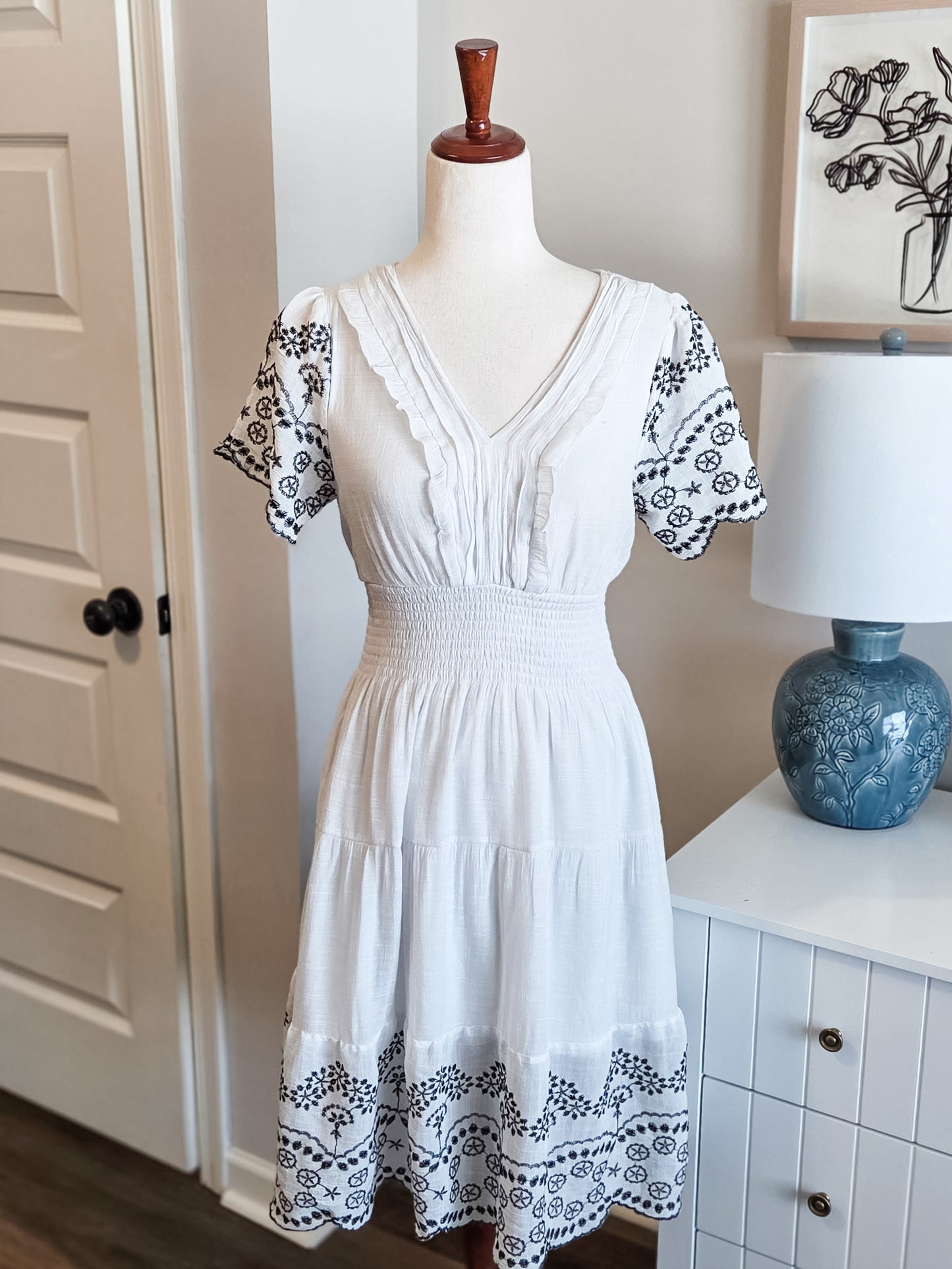 White Embroidered Dress S