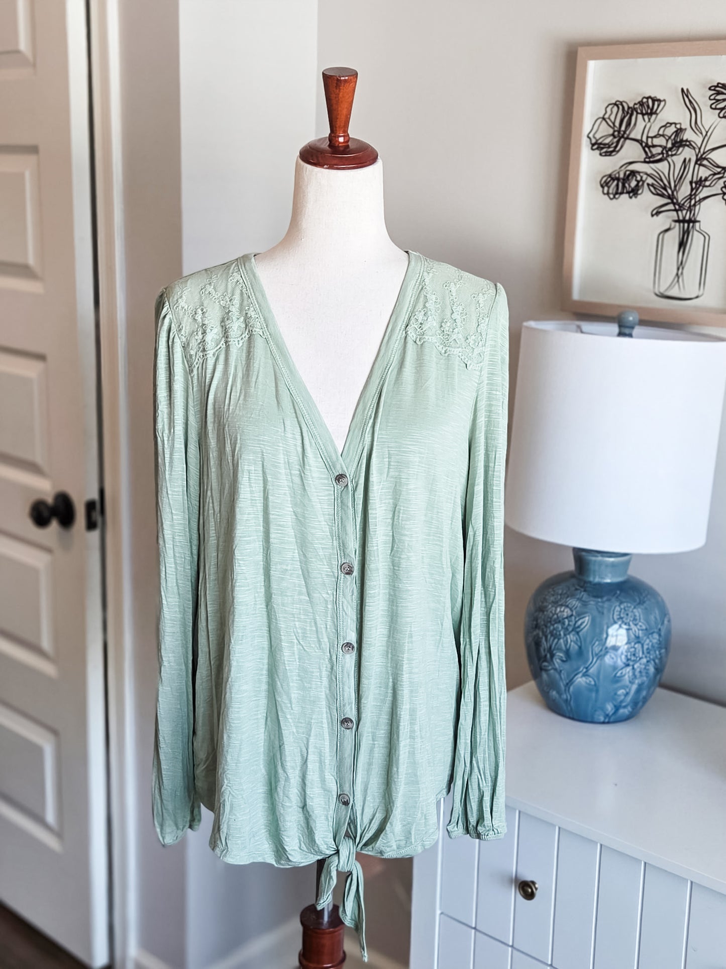 Green Lace Trim Top XL