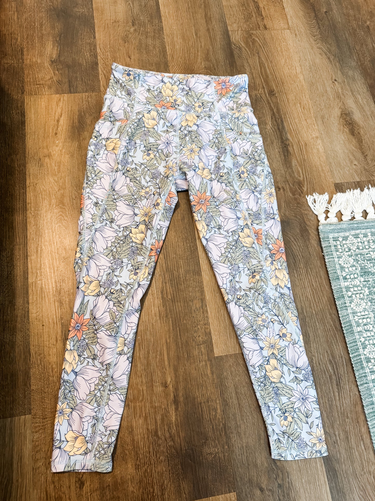 Purple Floral Pocket Leggings L