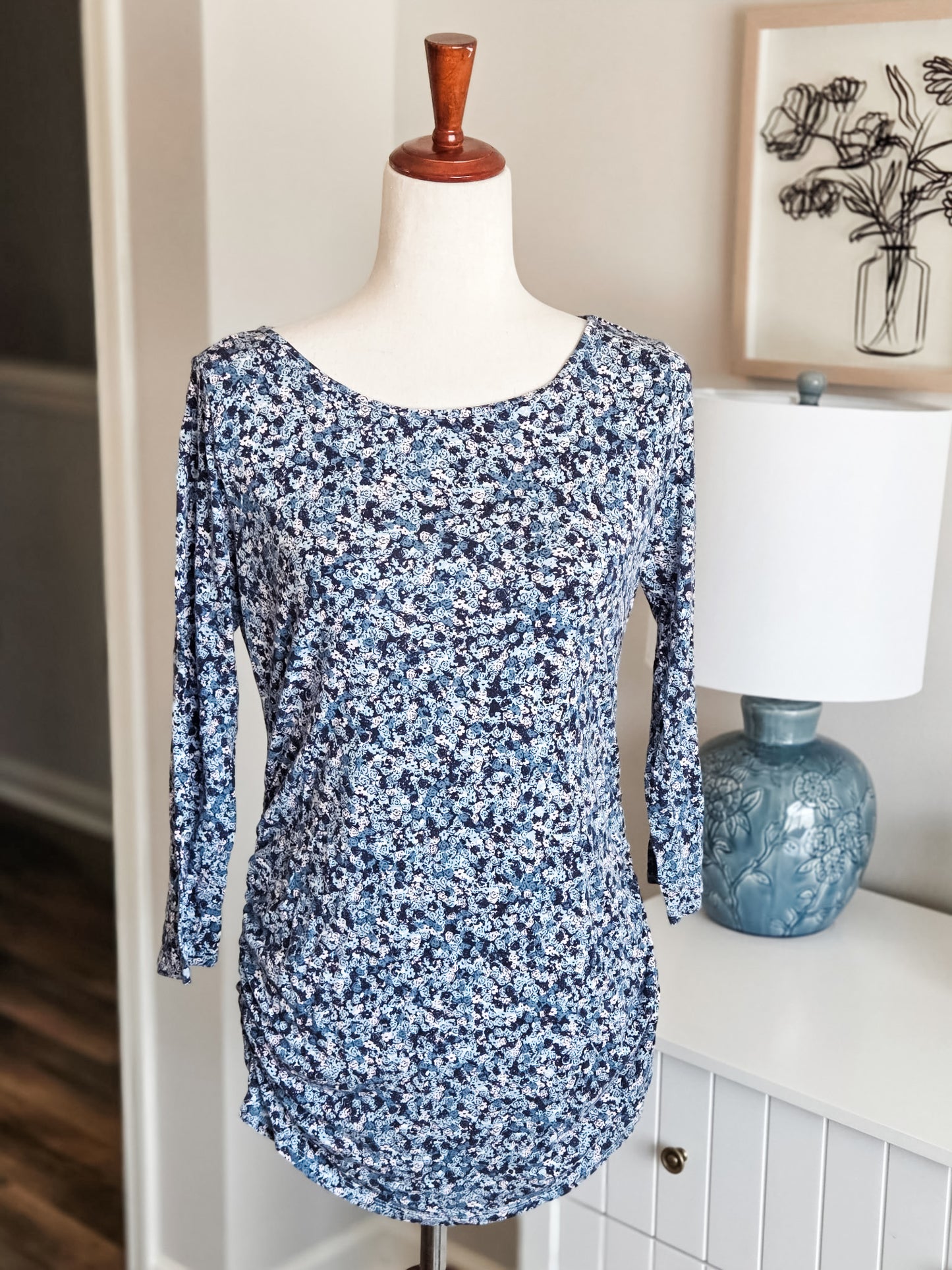 Blue Pink Floral Maternity Top S