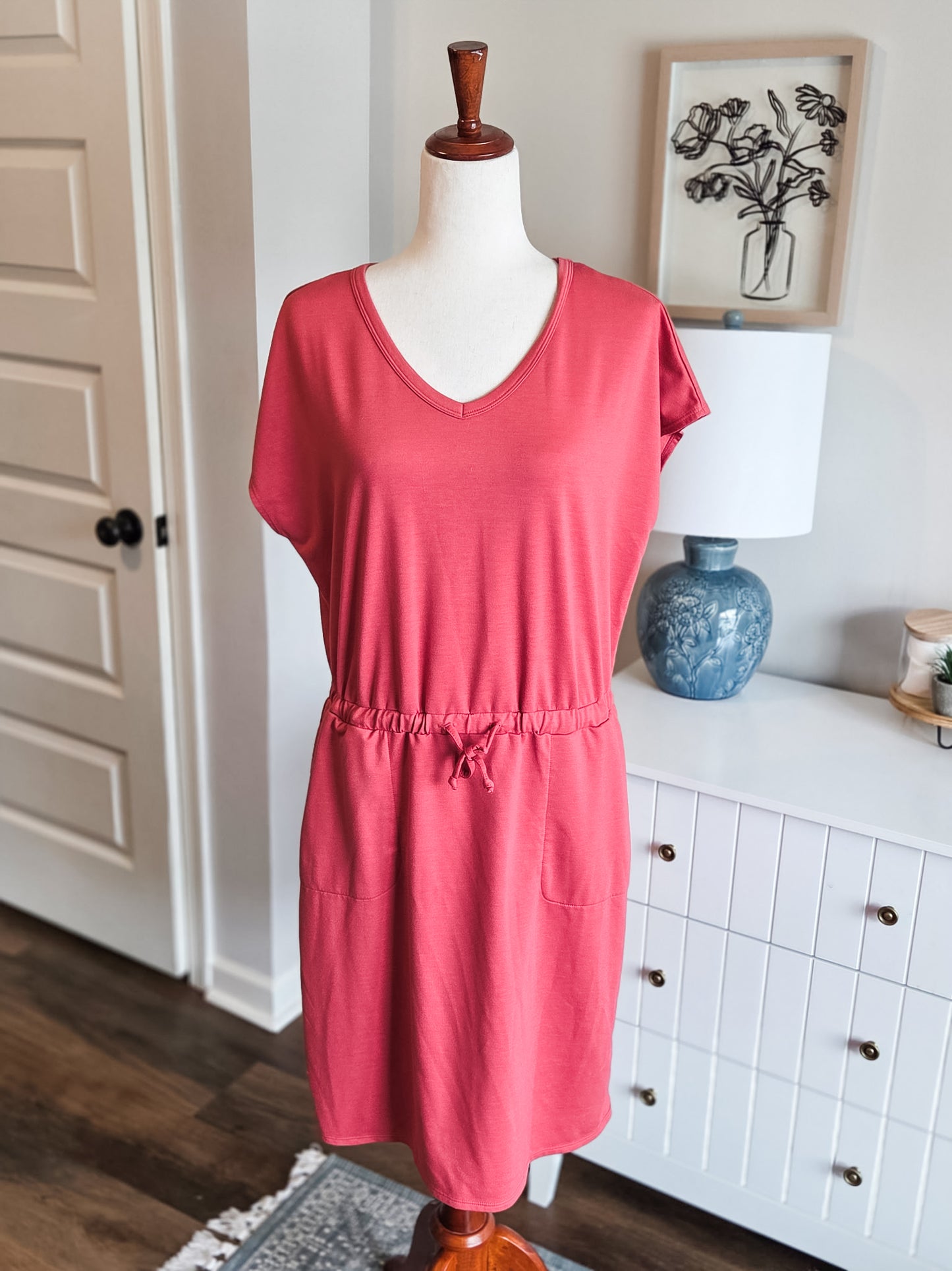 Pink Drawstring Dress M