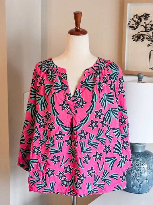 Pink Green Print Top 2X