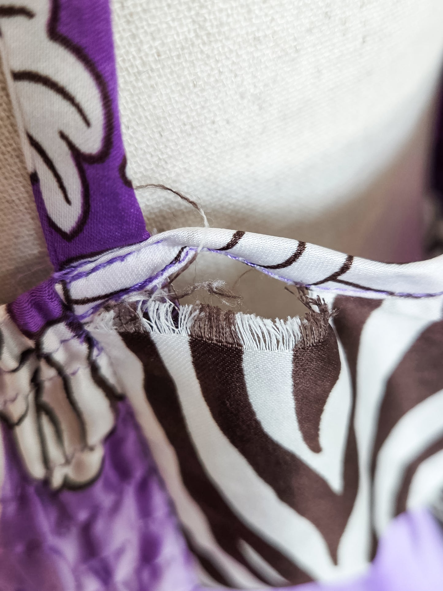 Purple Cream Brown Print Dress M/L