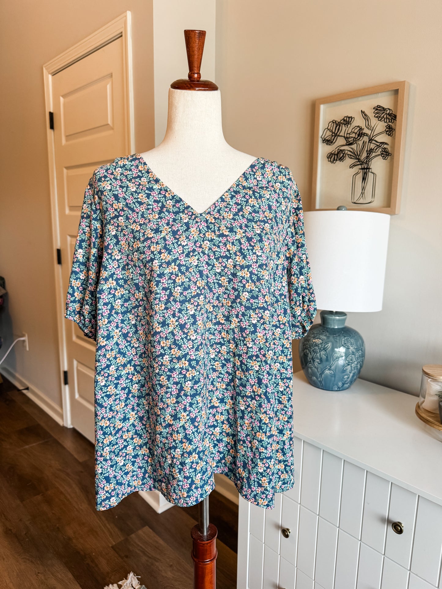 Blue Multi Color Floral Top XXL
