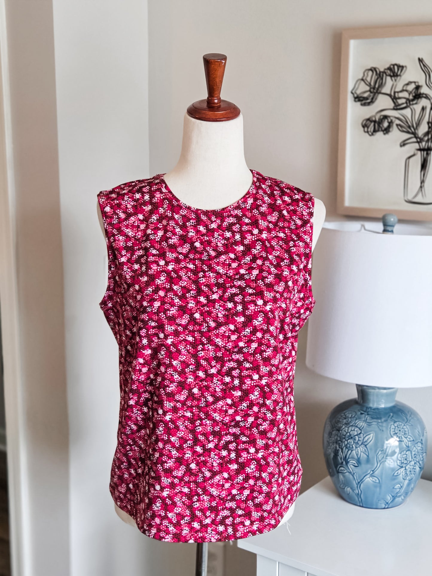 Maroon Black White Print Tank L