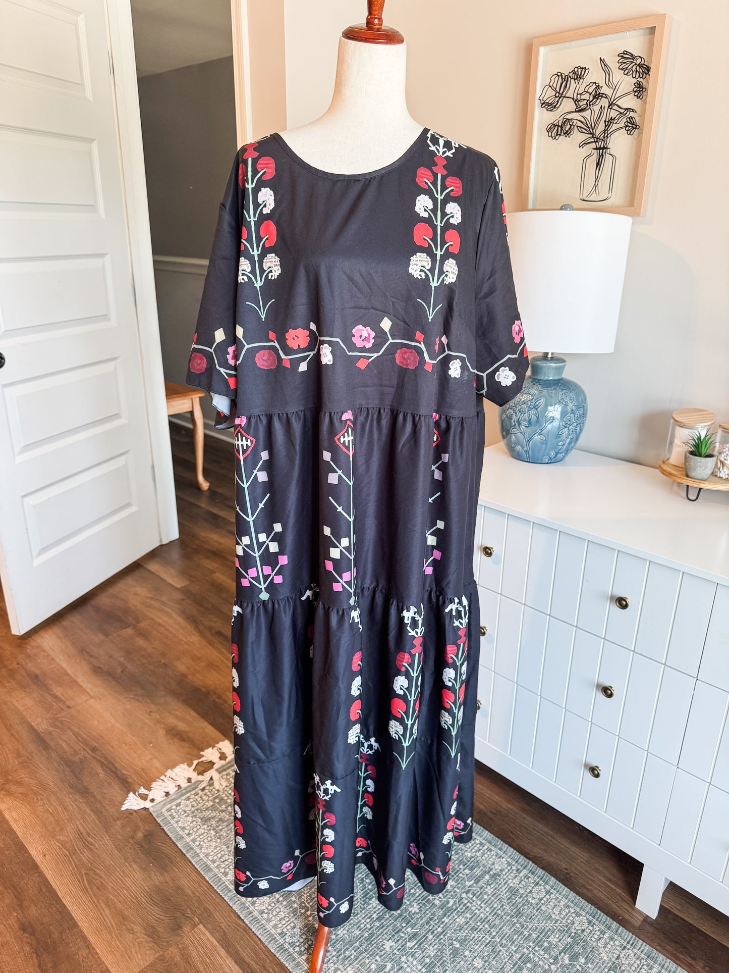 Black Floral Dress 2-3X