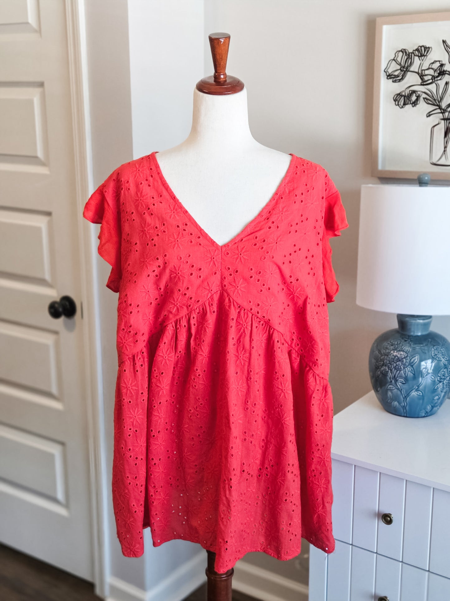 Red Eyelet Top 3X