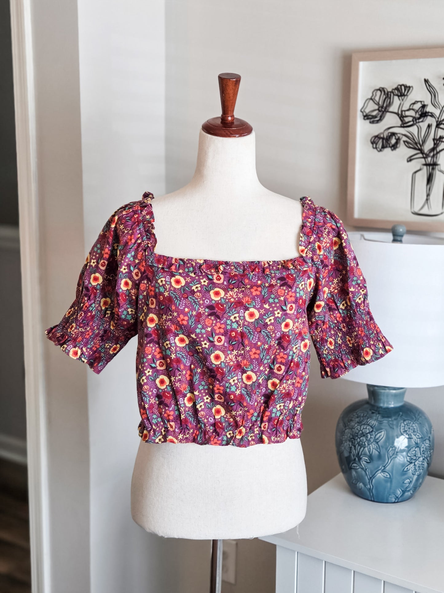 Purple Floral Crop Top M