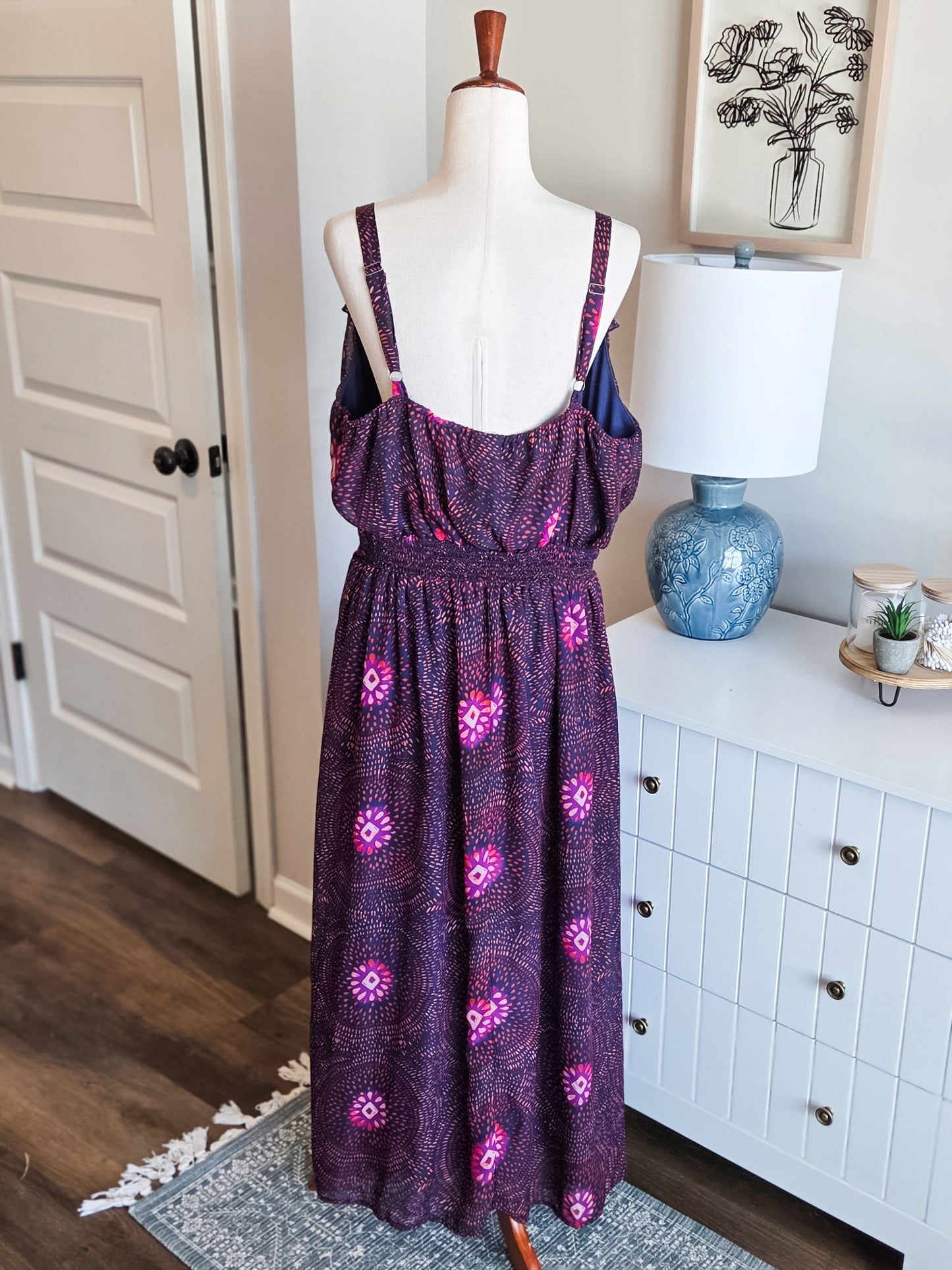 Navy Purple Red Print Maxi Dress 2-3X