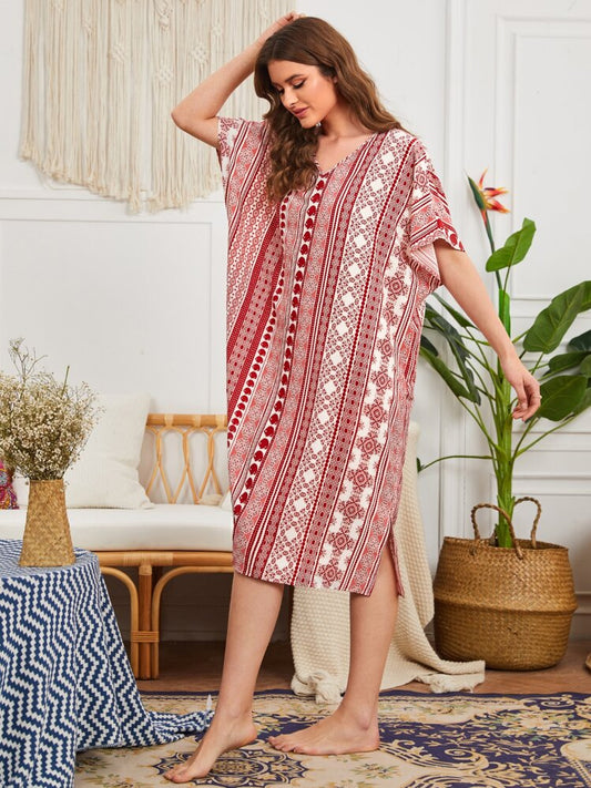 Red Gray Print Dress L/XL