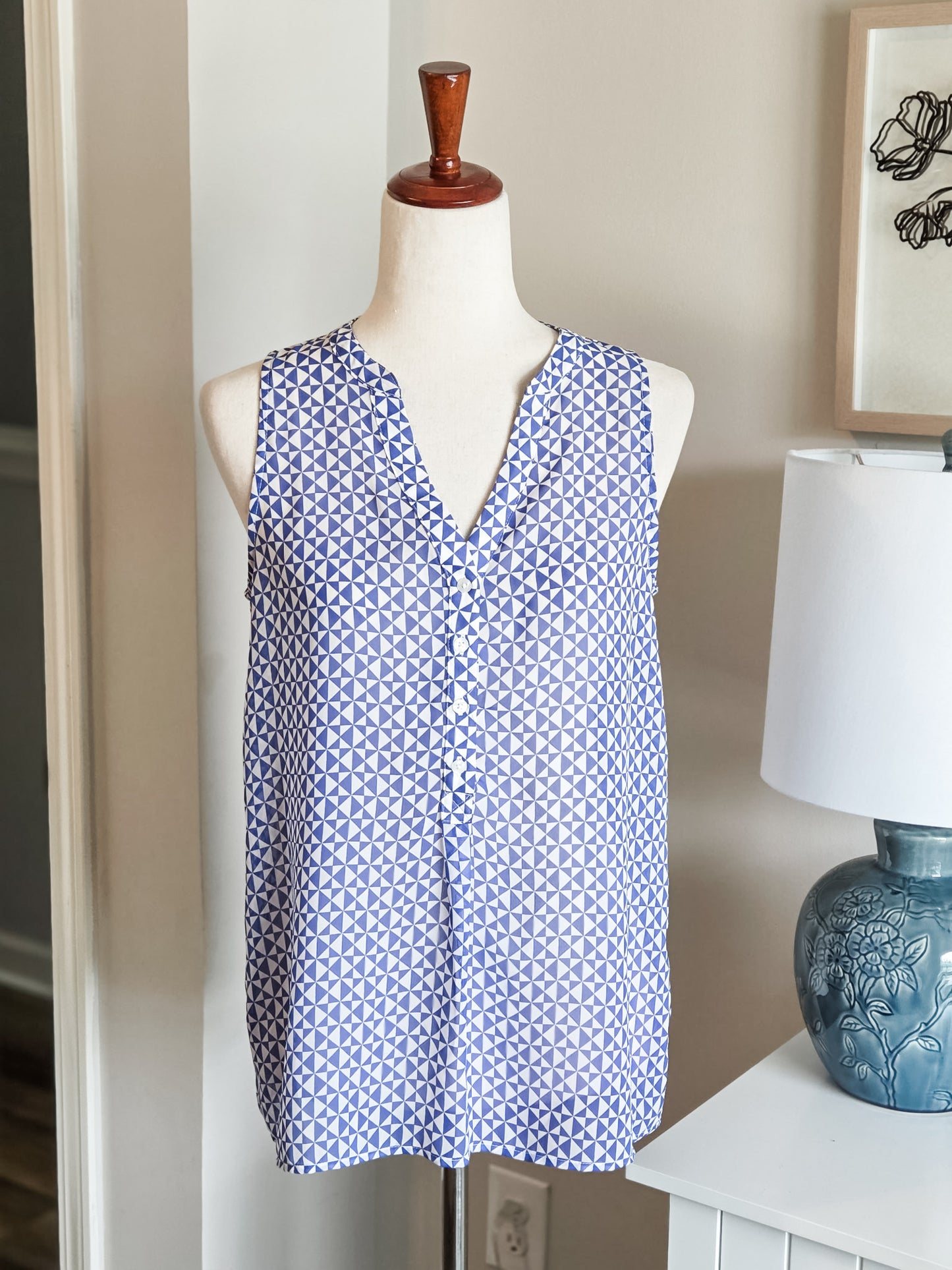 Blue White Print Tank S