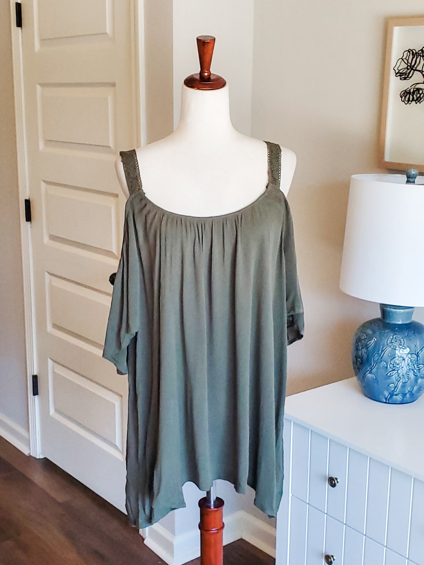 Green Cold Shoulder Top 3X
