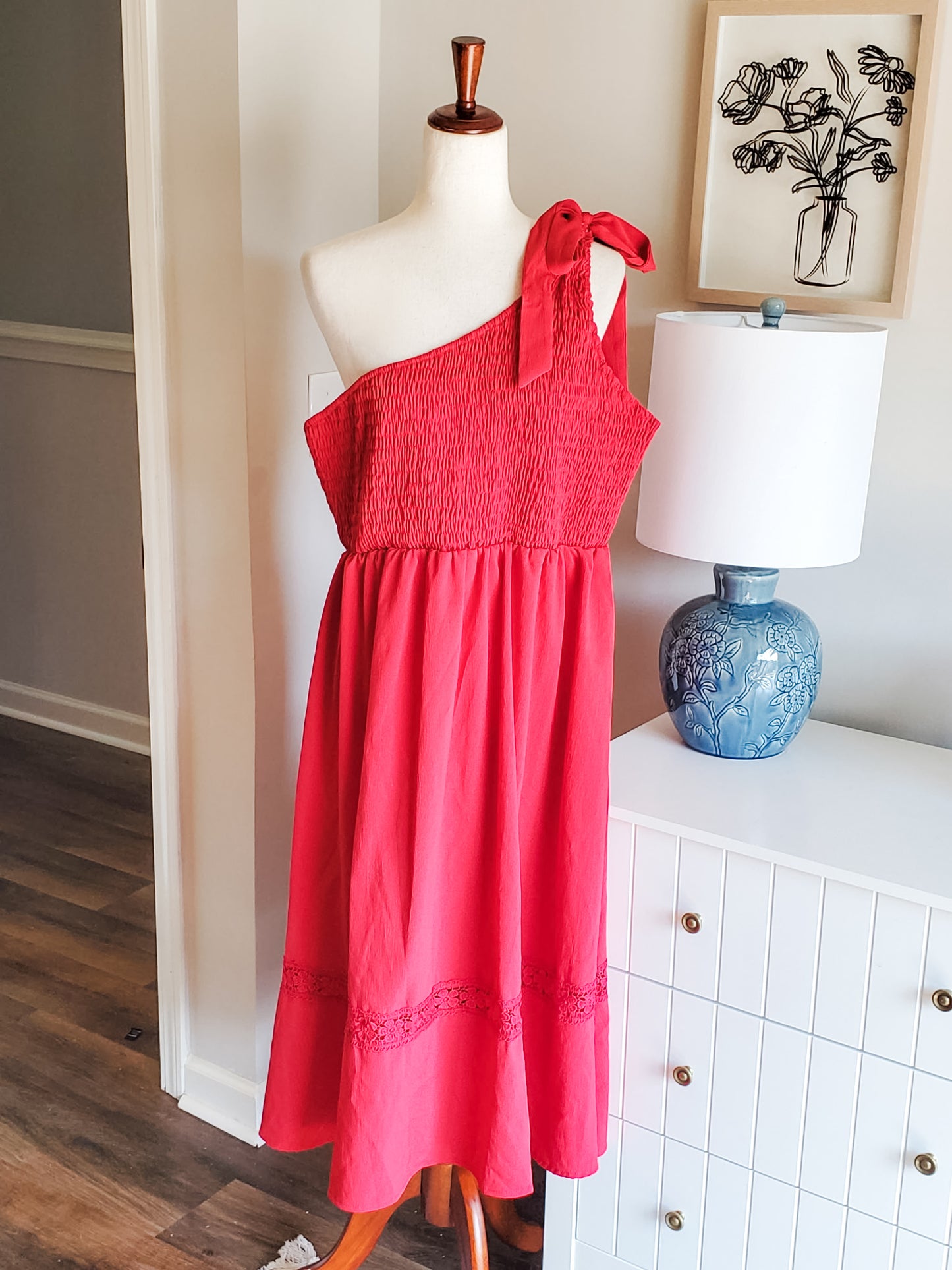 Red One Shoulder Maxi Dress 2-3X
