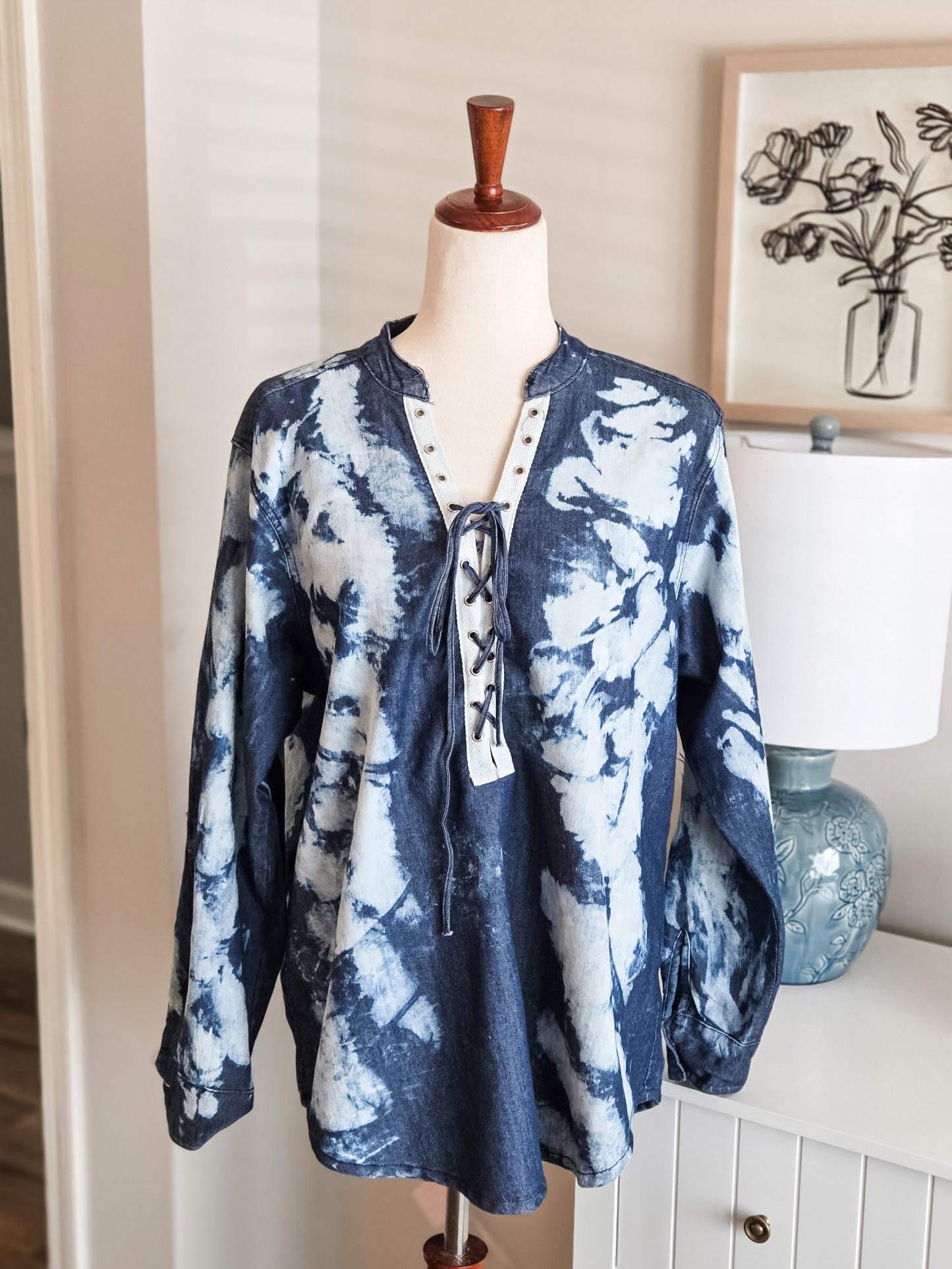 Navy Tie Dye Lace Up Tunic L/XL