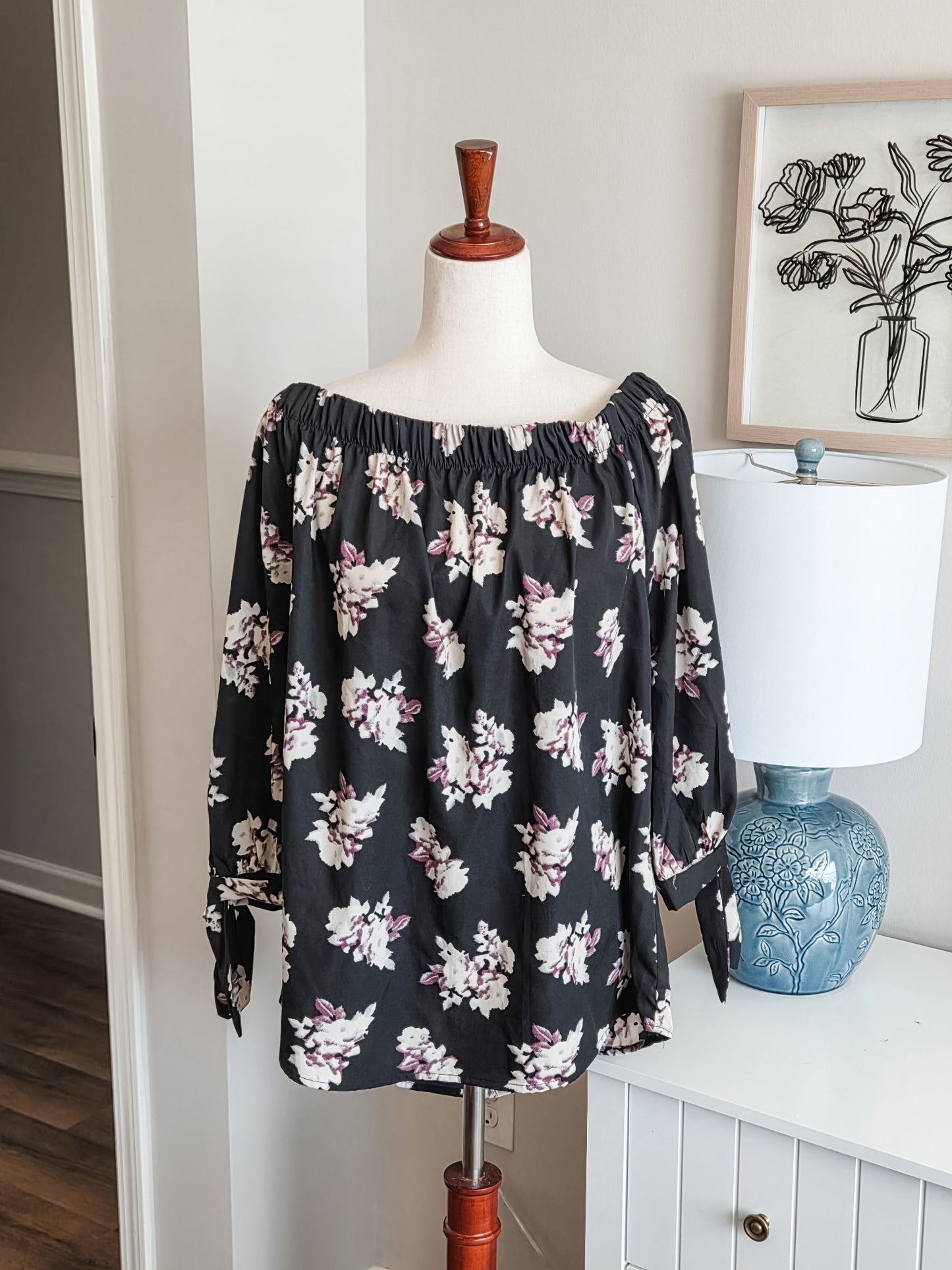 NWT Black Floral Blouse 1X