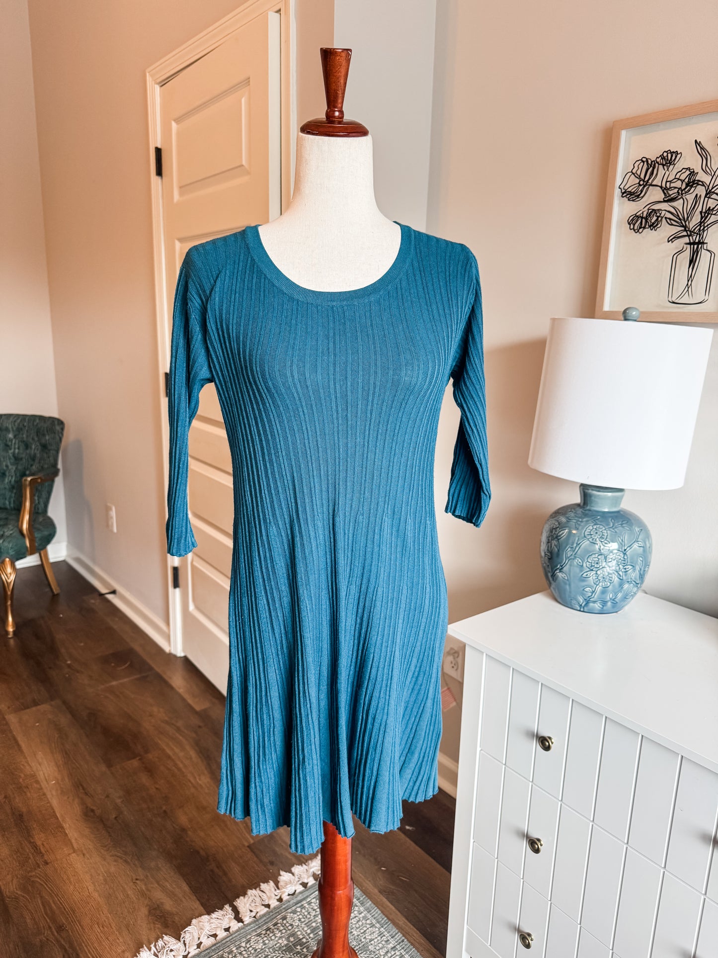 Teal Ribbed Dress S