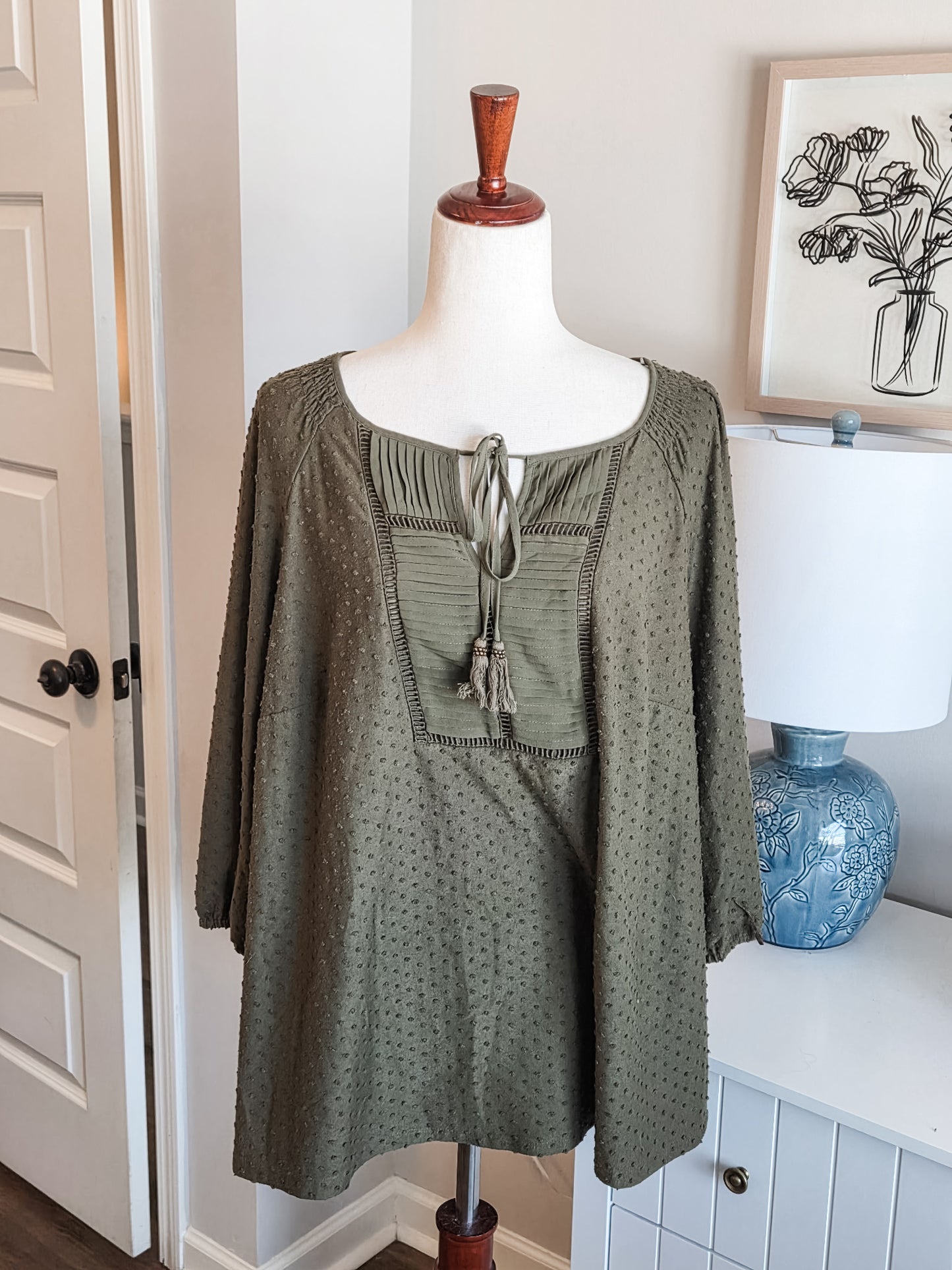 Green Swiss Dotted Top 2X