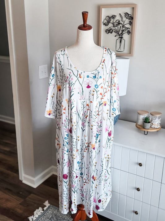 White Floral Dress 2-3X