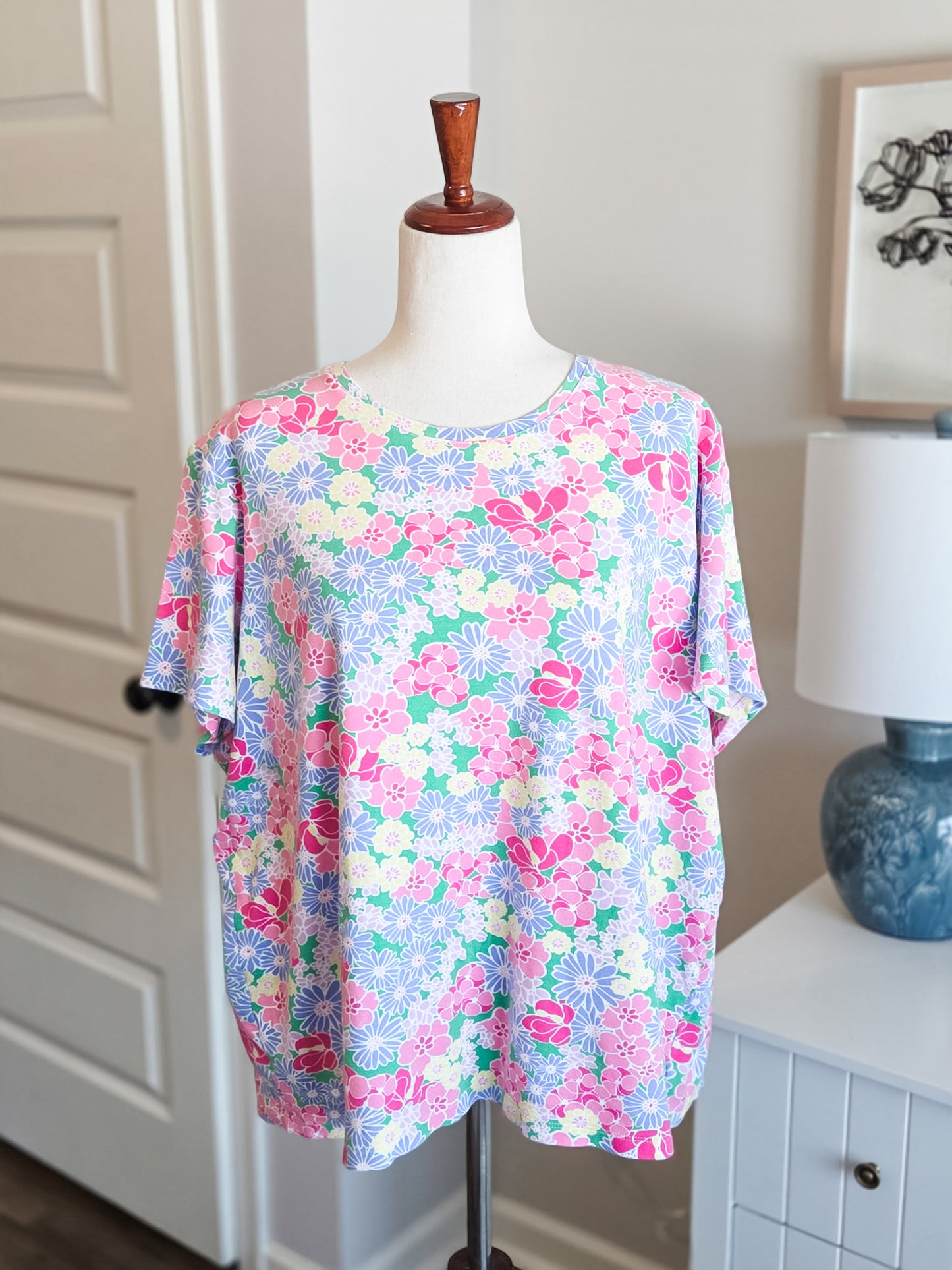 Multi Color Floral Cotton Tee 2X