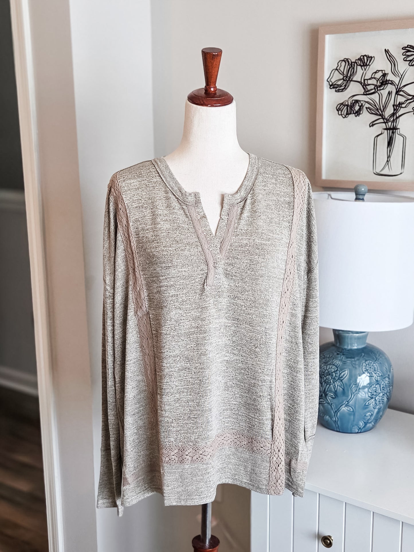 NEW Taupe Lace Trim Top M
