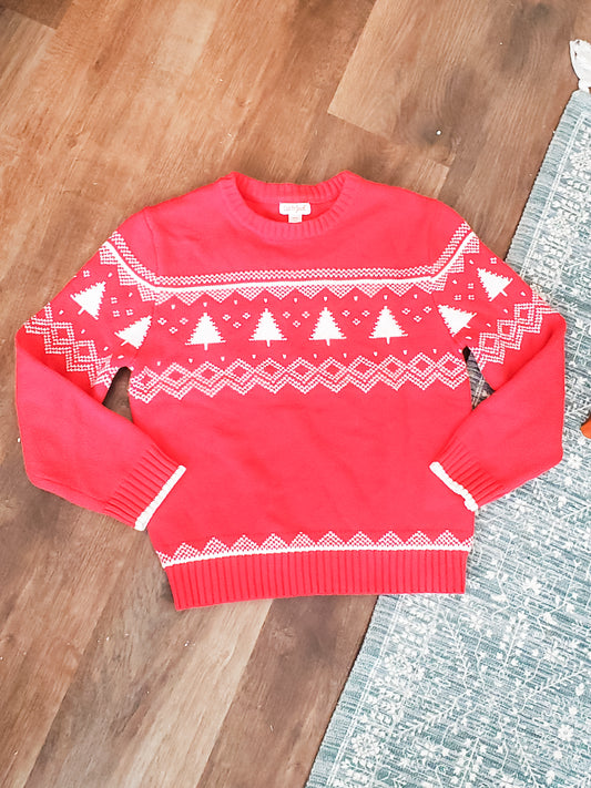 Red Christmas Tree Sweater Youth M