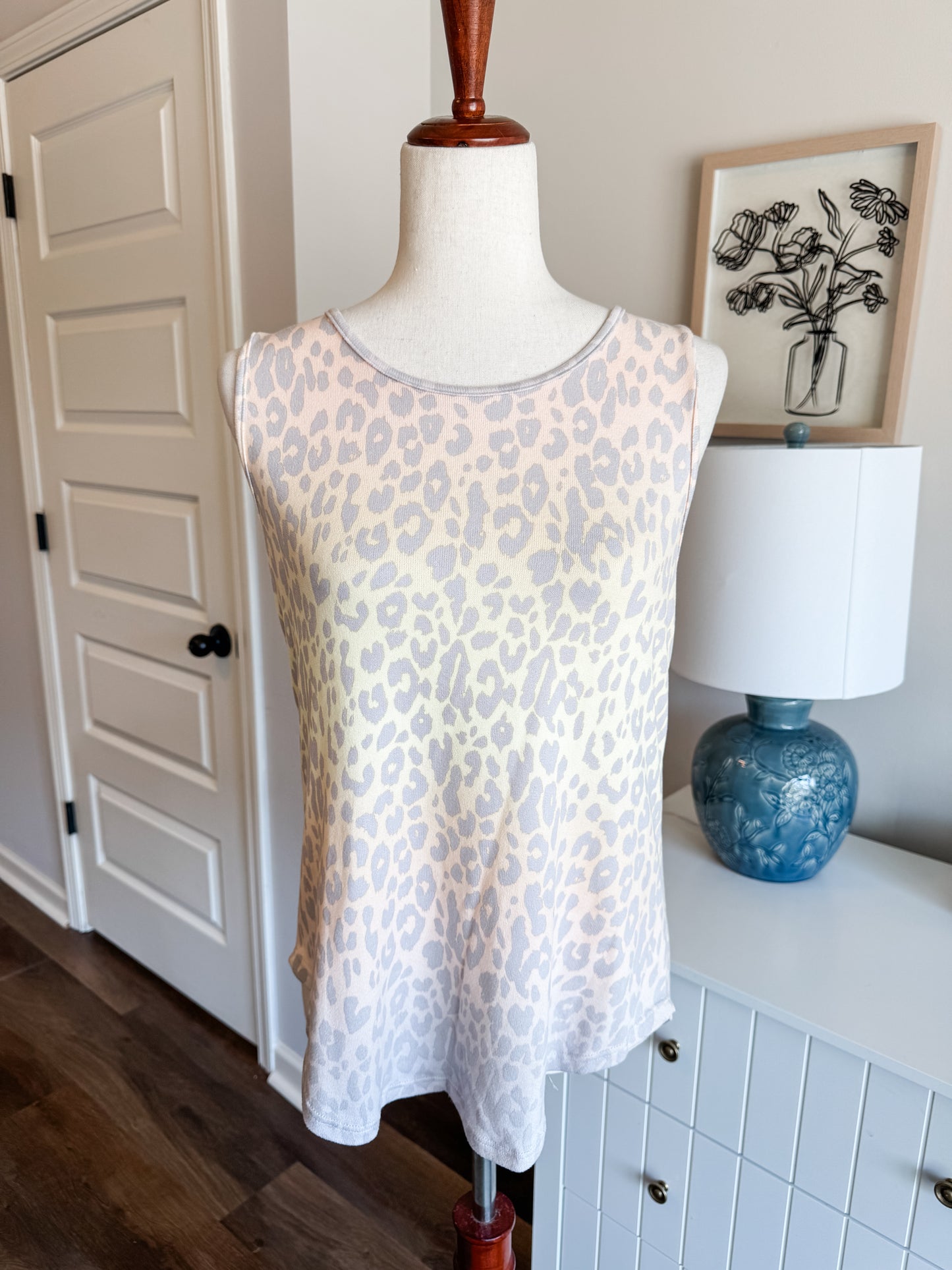 Gray Yellow Peach Animal Print Tank S