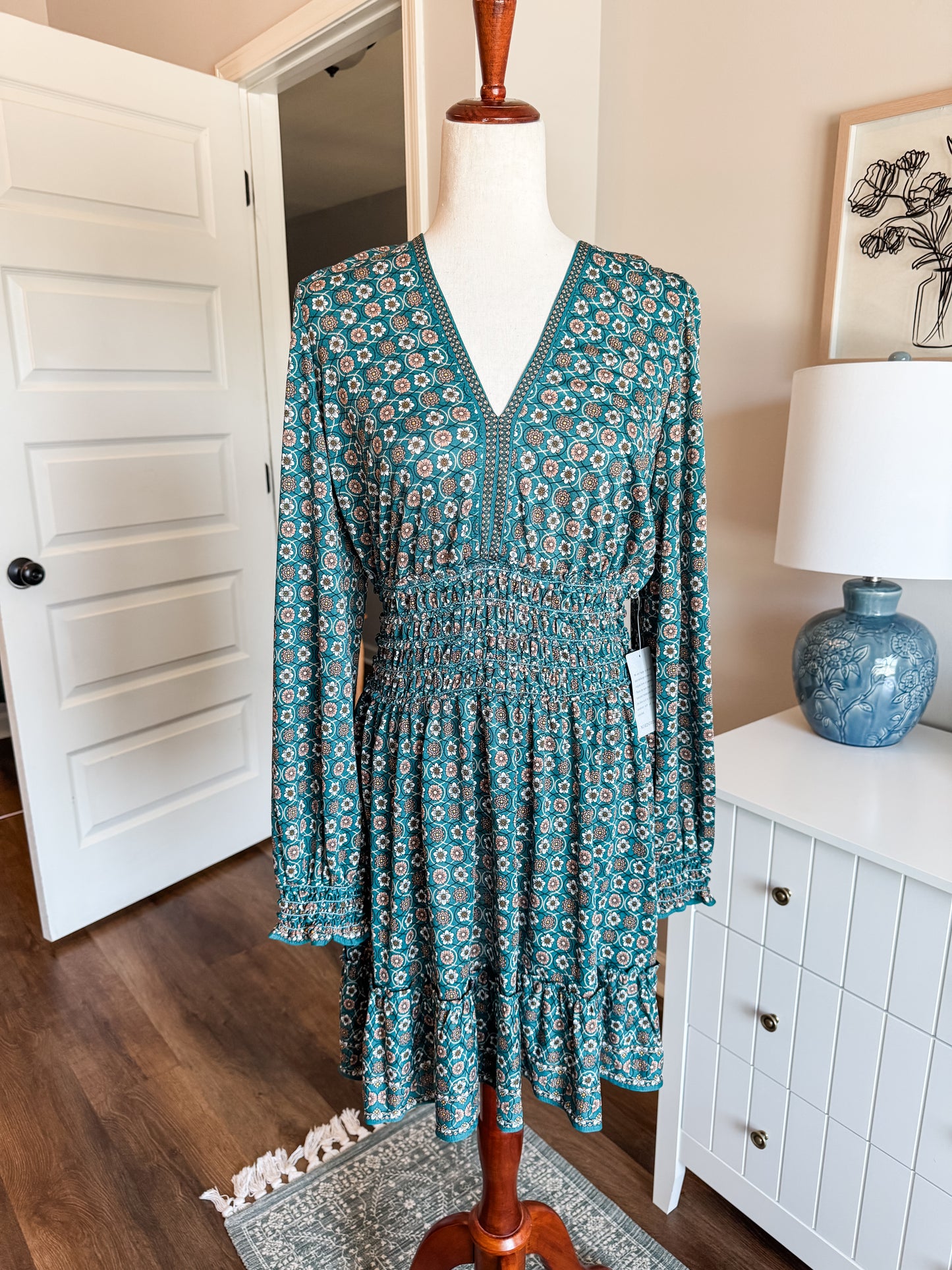 NWT Green Brown Floral Dress XL