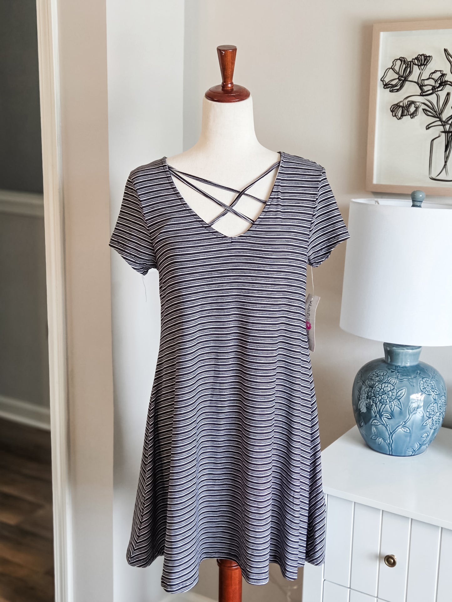 NWT Black White Striped Dress M