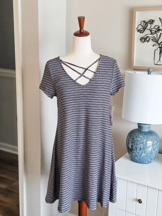 NWT Black White Striped Dress M