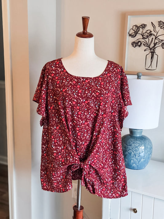 Burgundy Floral Blouse 3X