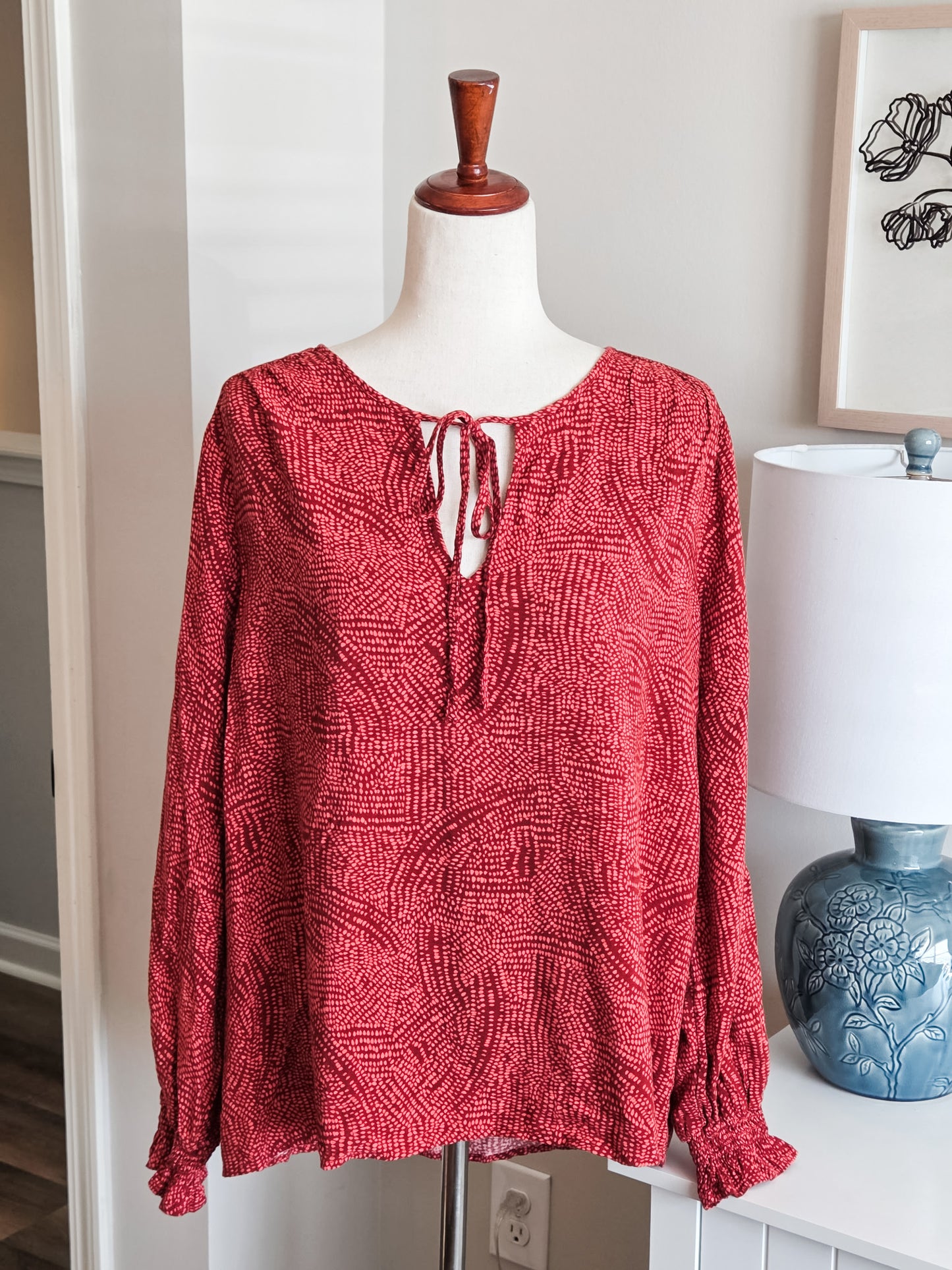 Rust Peach Print Blouse L