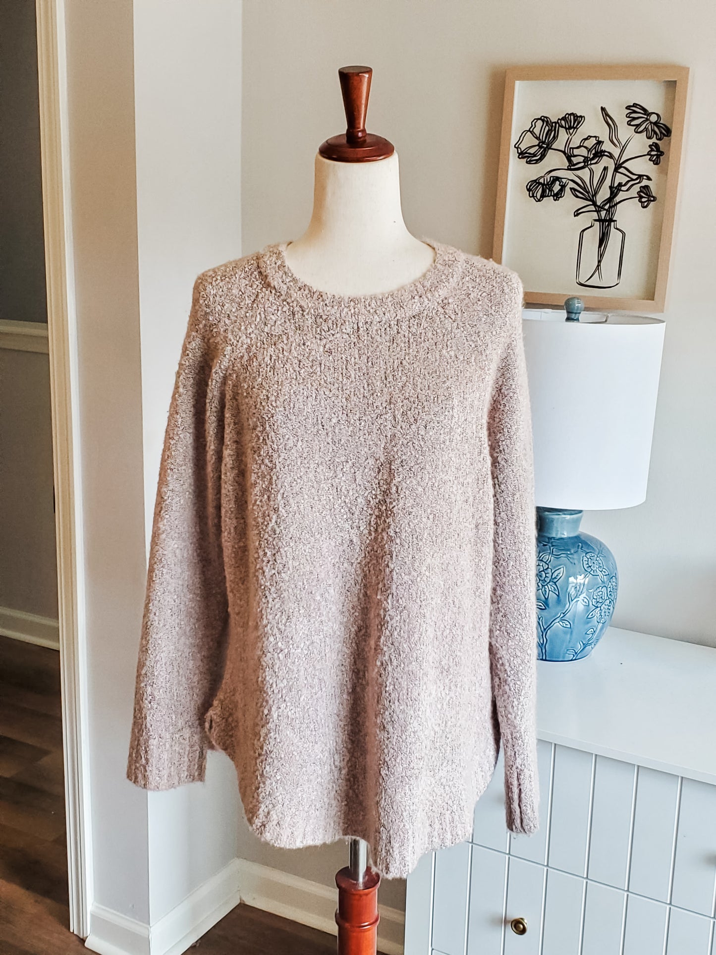 Pink Gray Textured Sweater M