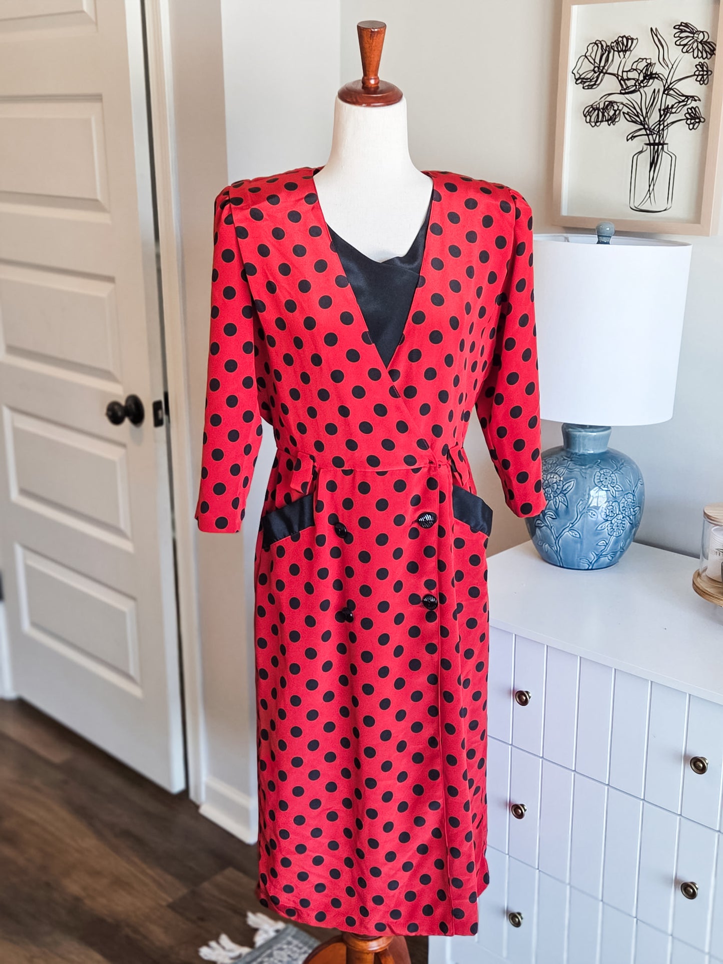 Vintage Red Black Polka Dot Dress 6/8