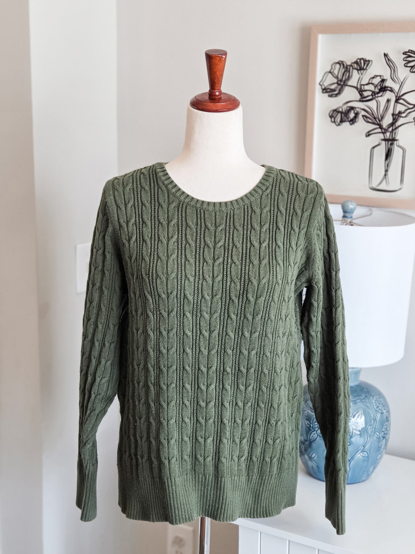 Green Cable Knit Sweater XL