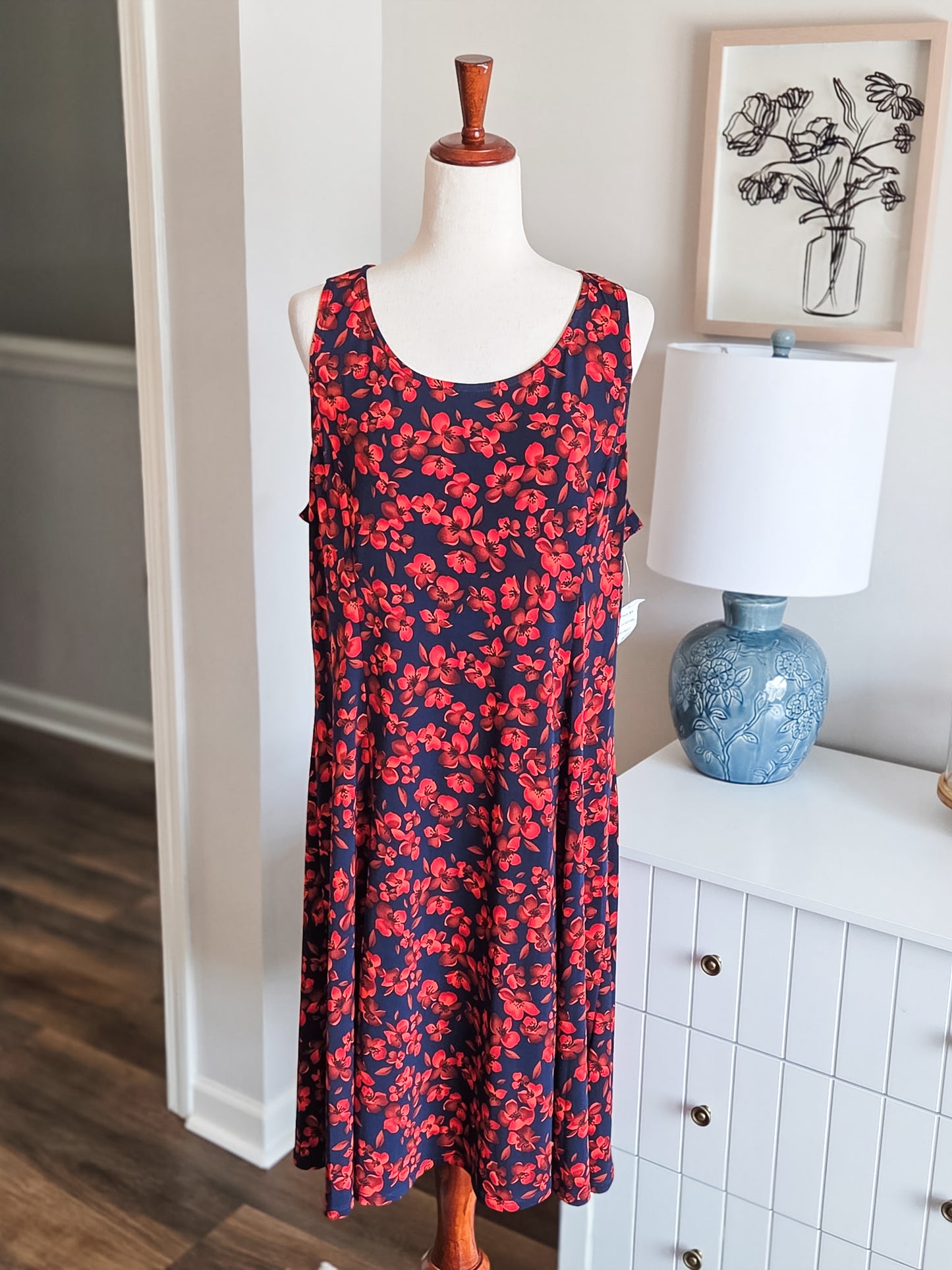 Navy Orange Floral Dress XL