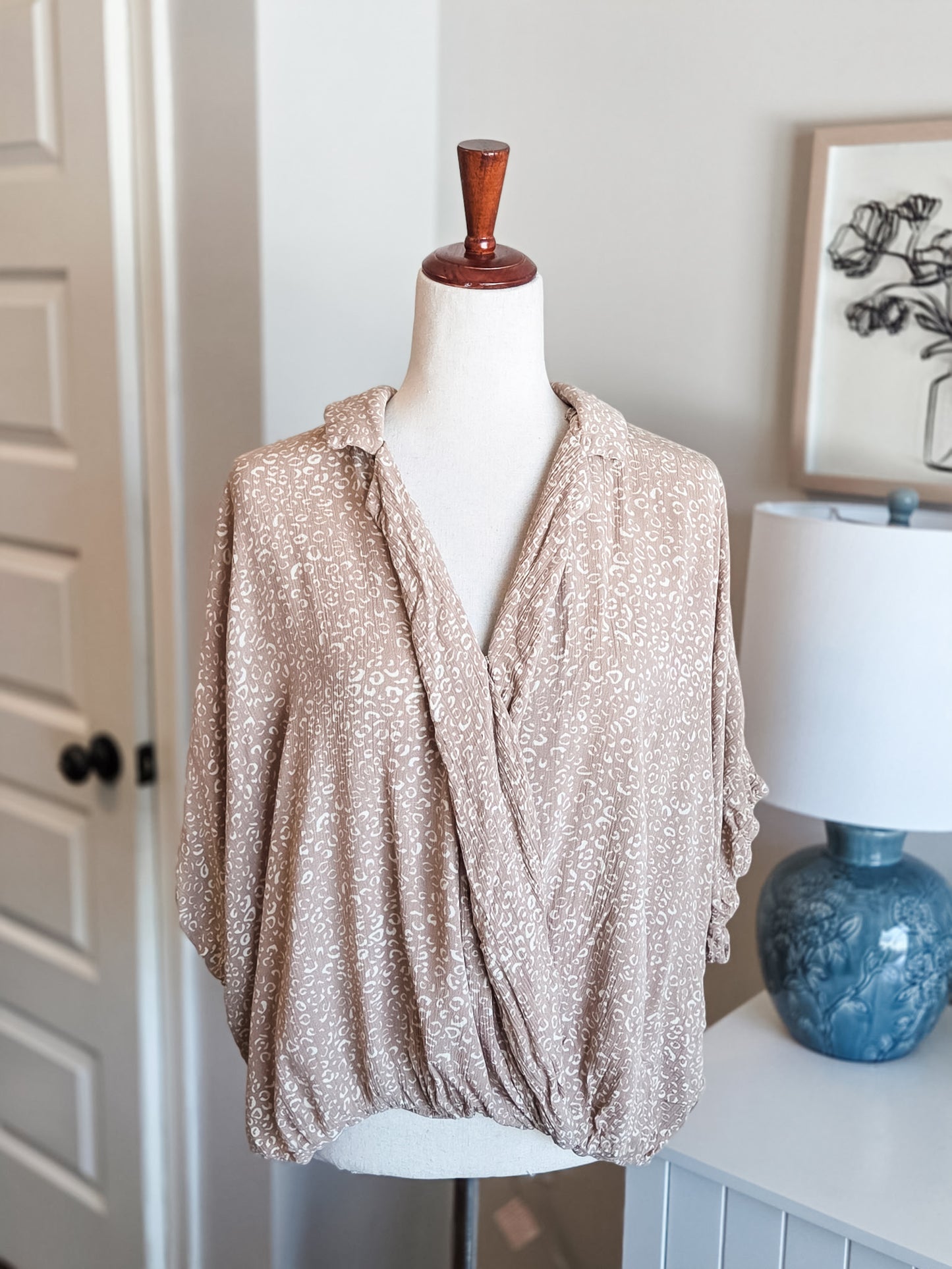 Tan Print Crossover Top XL
