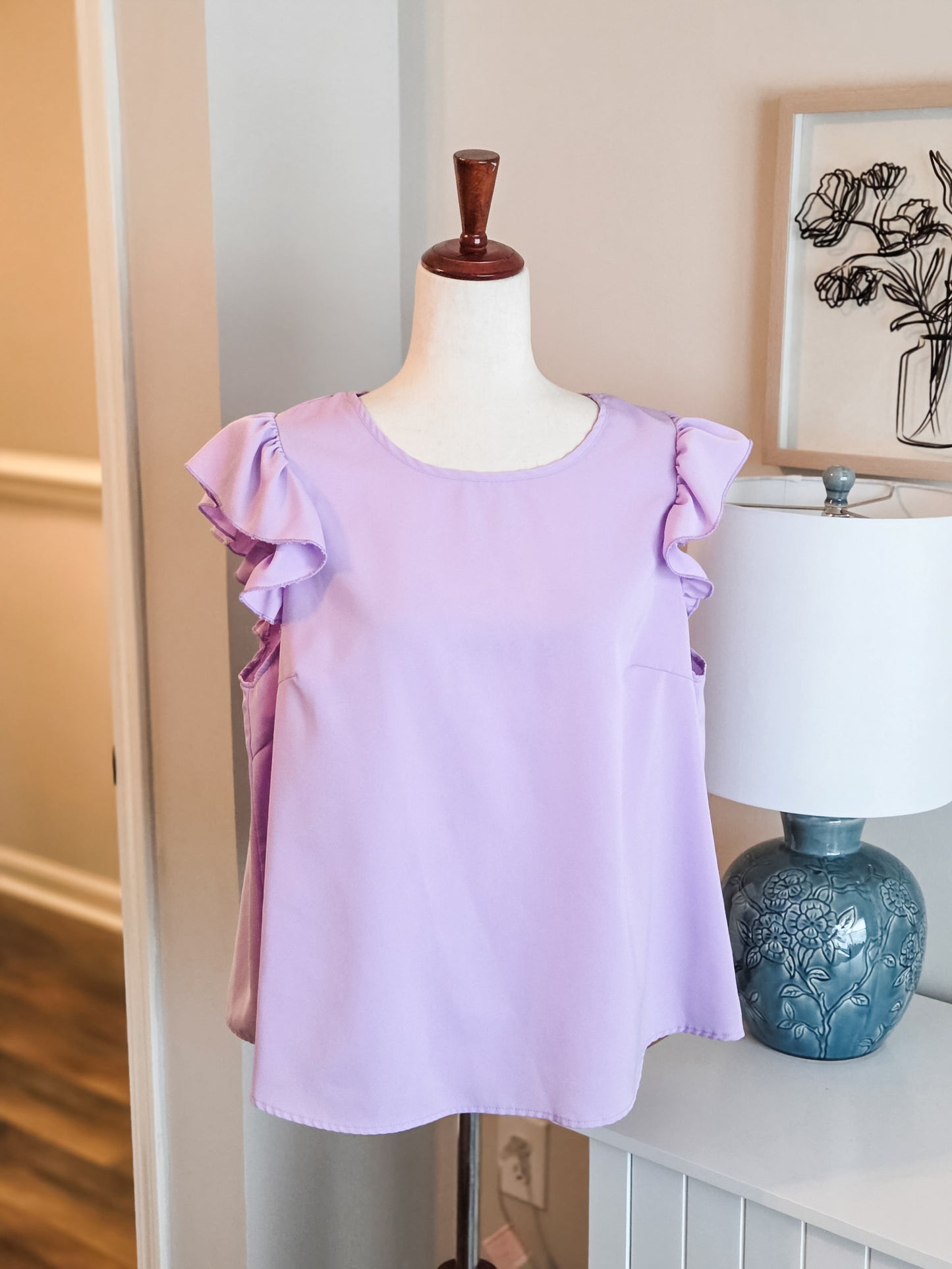 Lavender Ruffle Sleeve Top L