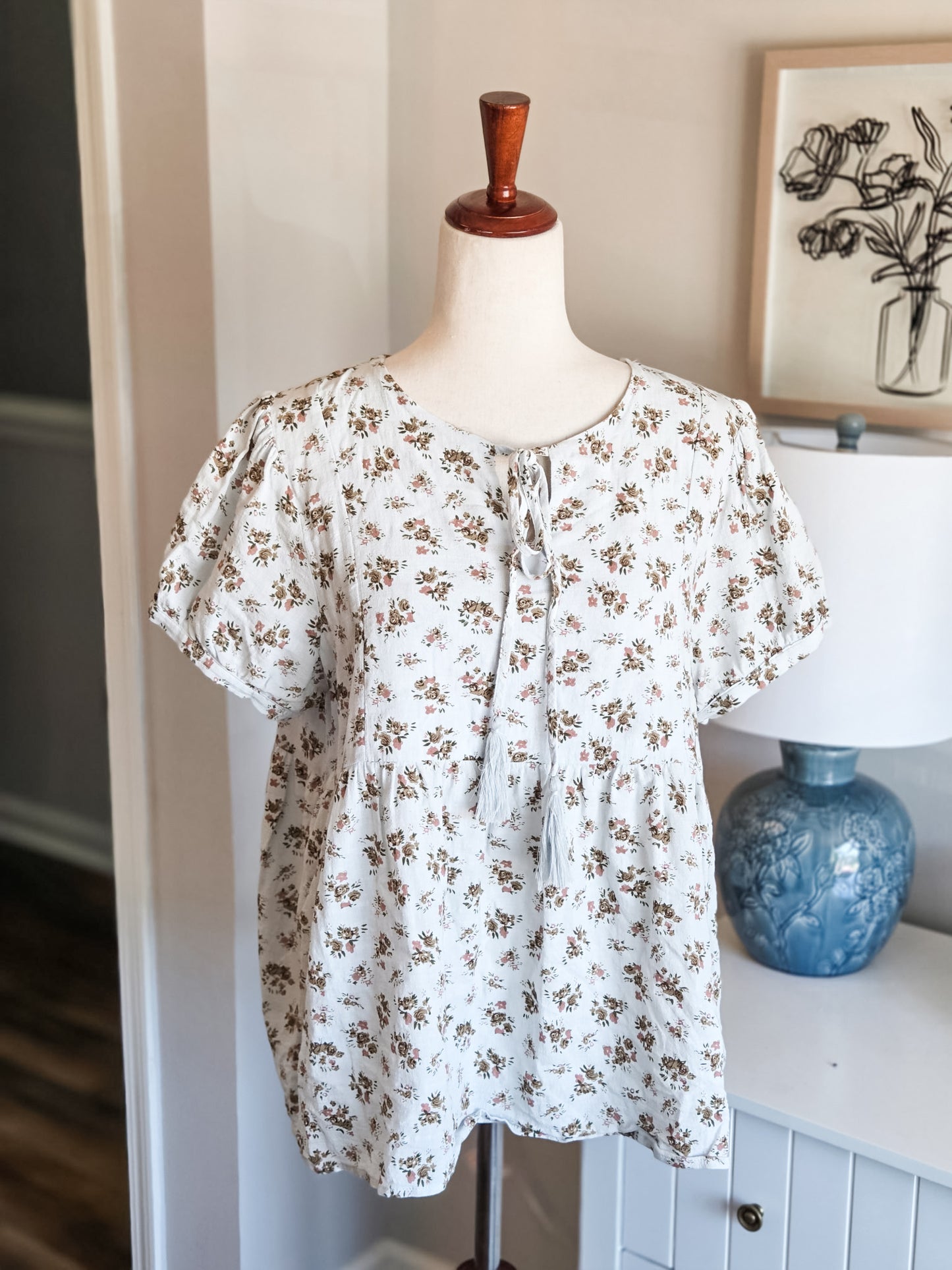 Pale Blue Floral Top S