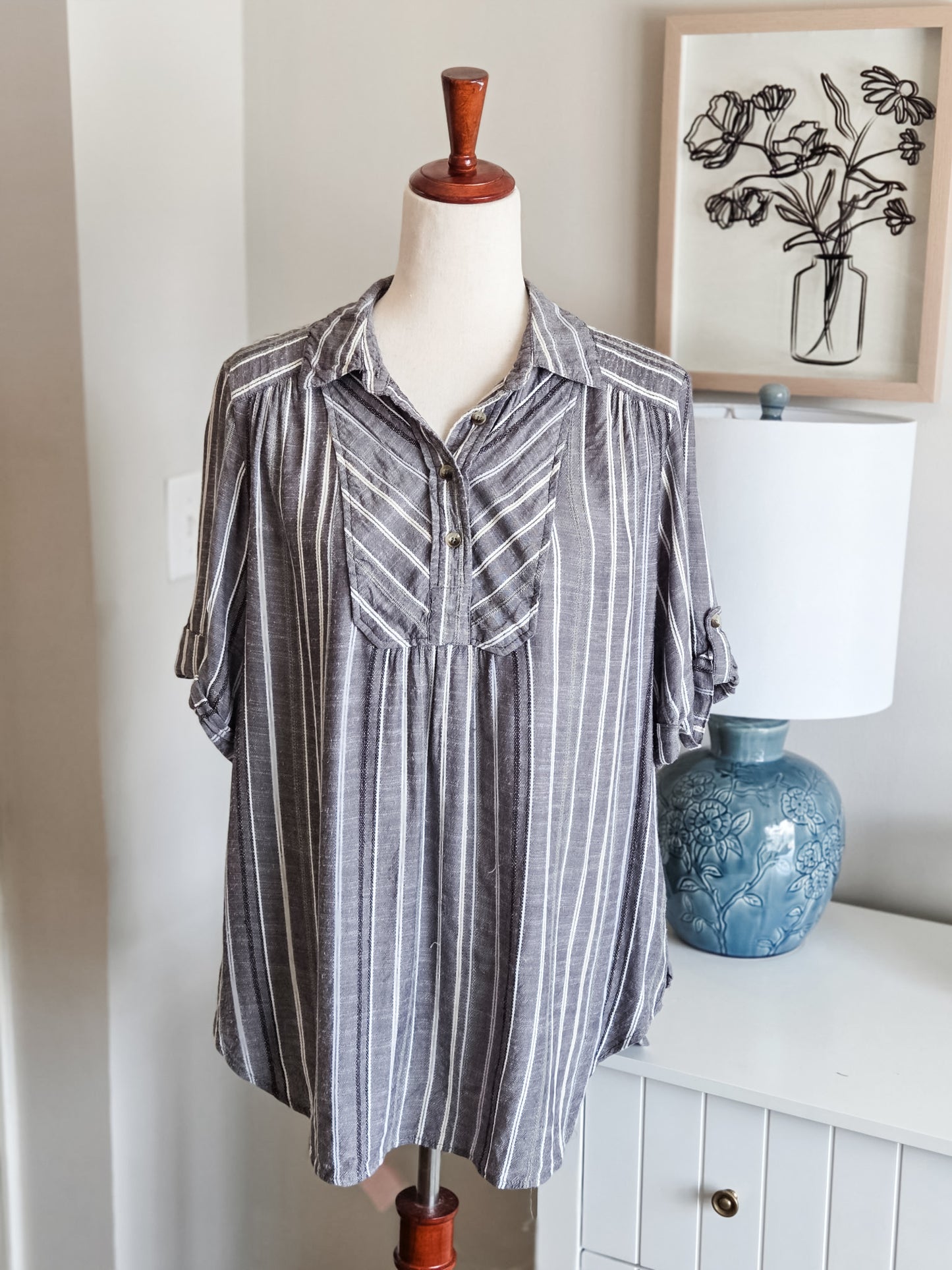 Gray Striped Top L