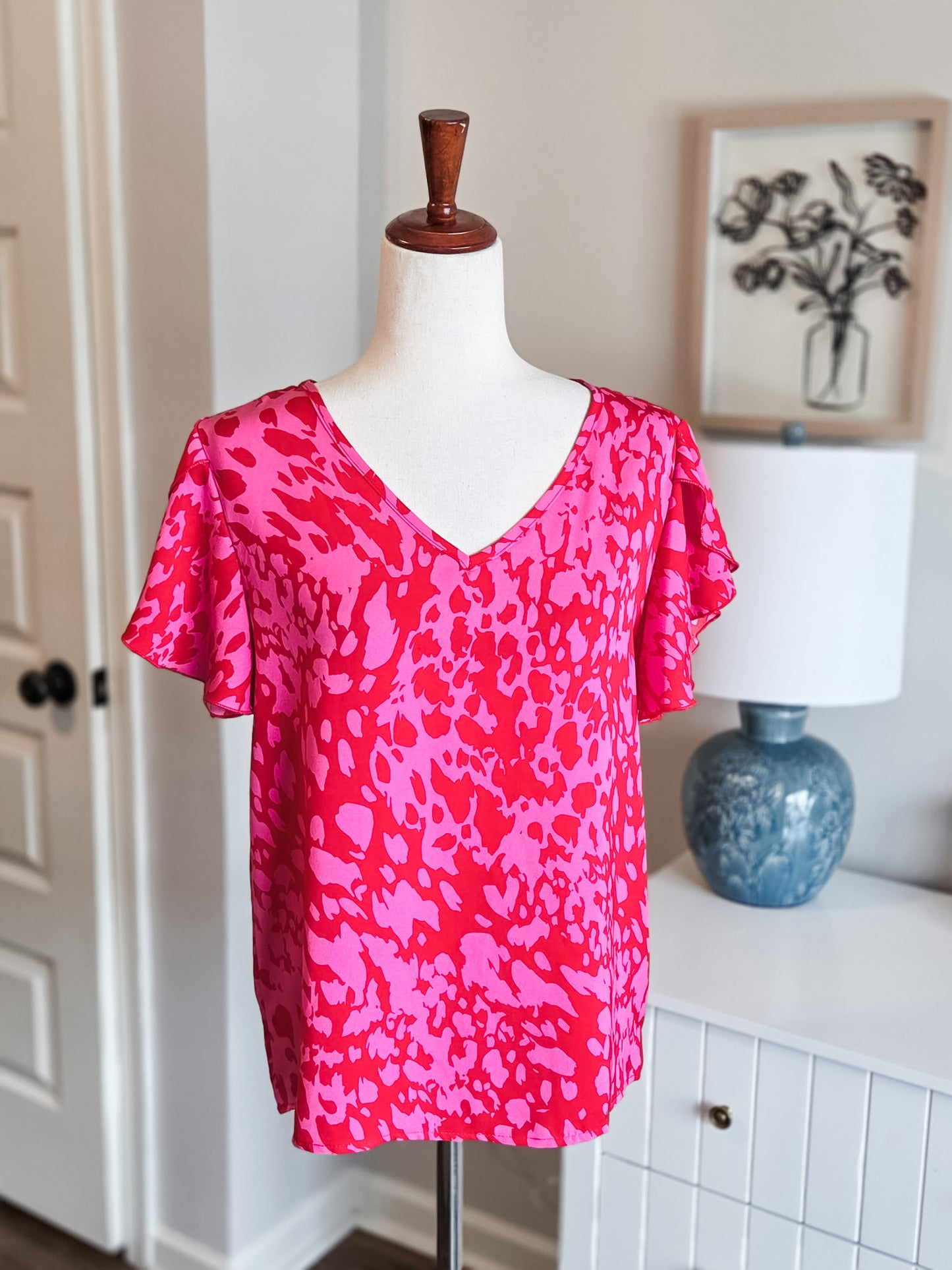 Pink Red Print Top S
