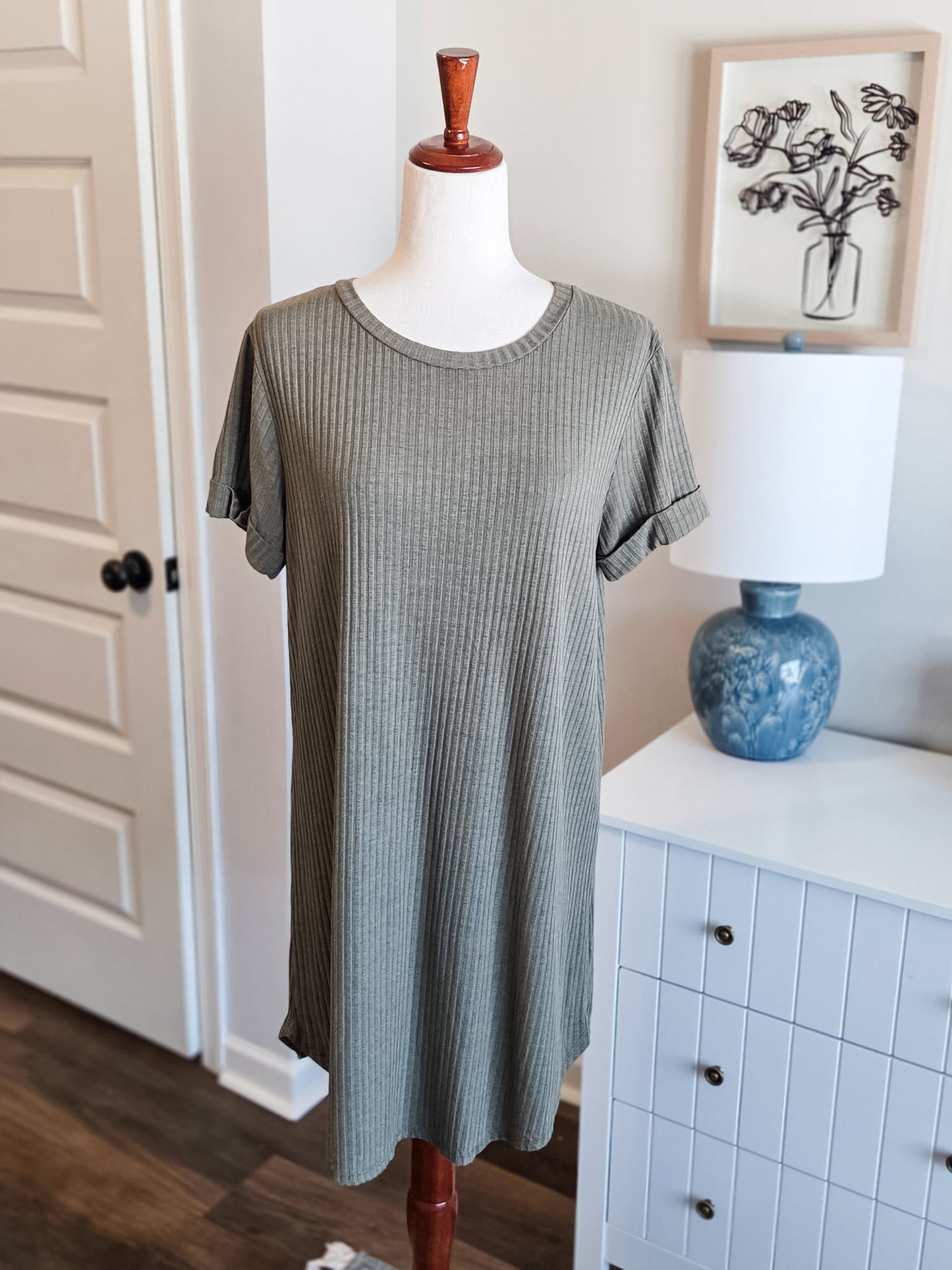 Green Ribbed Mini Dress M