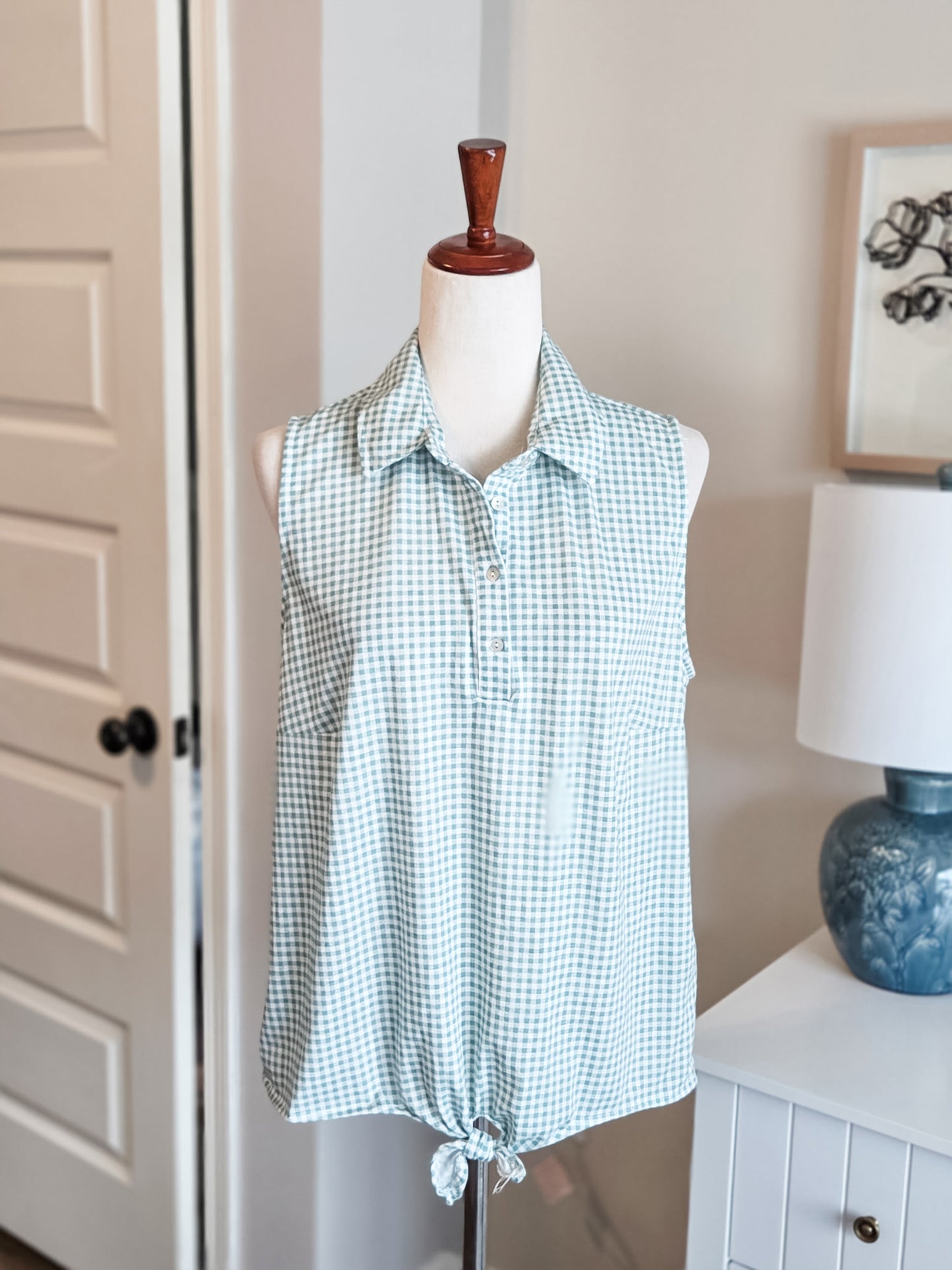 Green Gingham Tank L