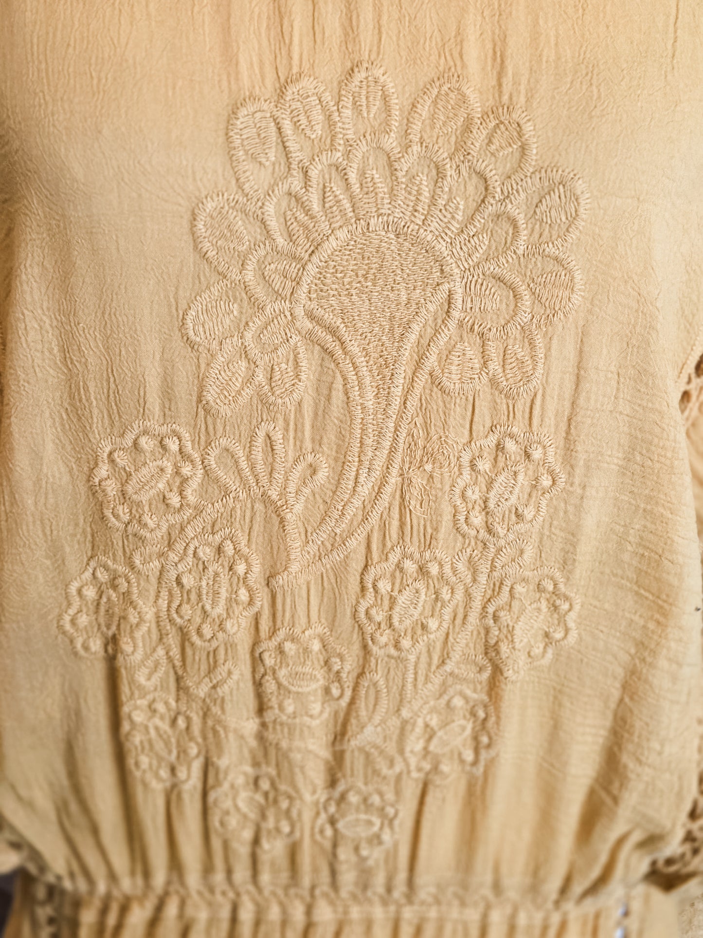 Mustard Embroidered Boho Top M